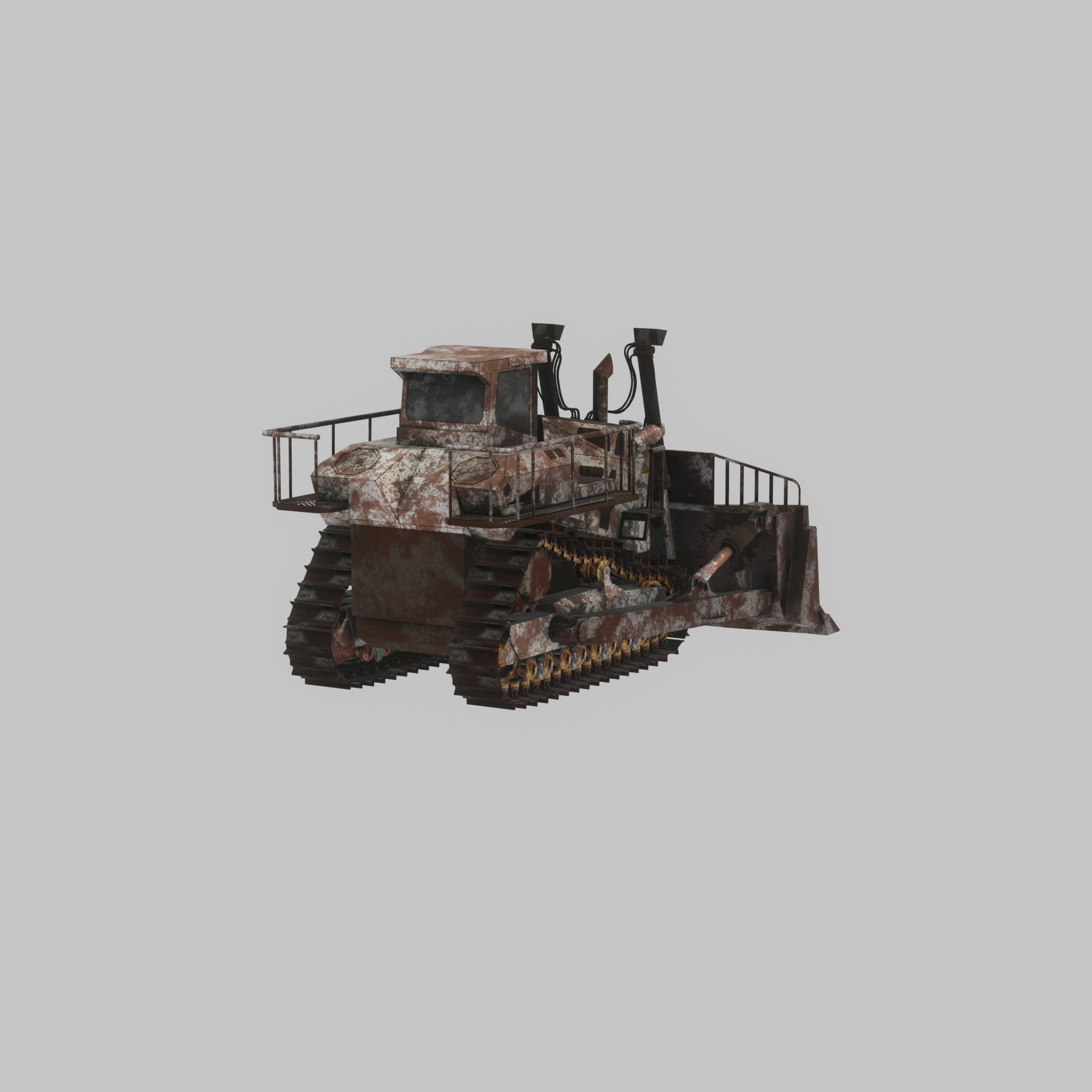Hydraulic bulldozer tracked construction site vehicle rusty Low-poly 3D model_36