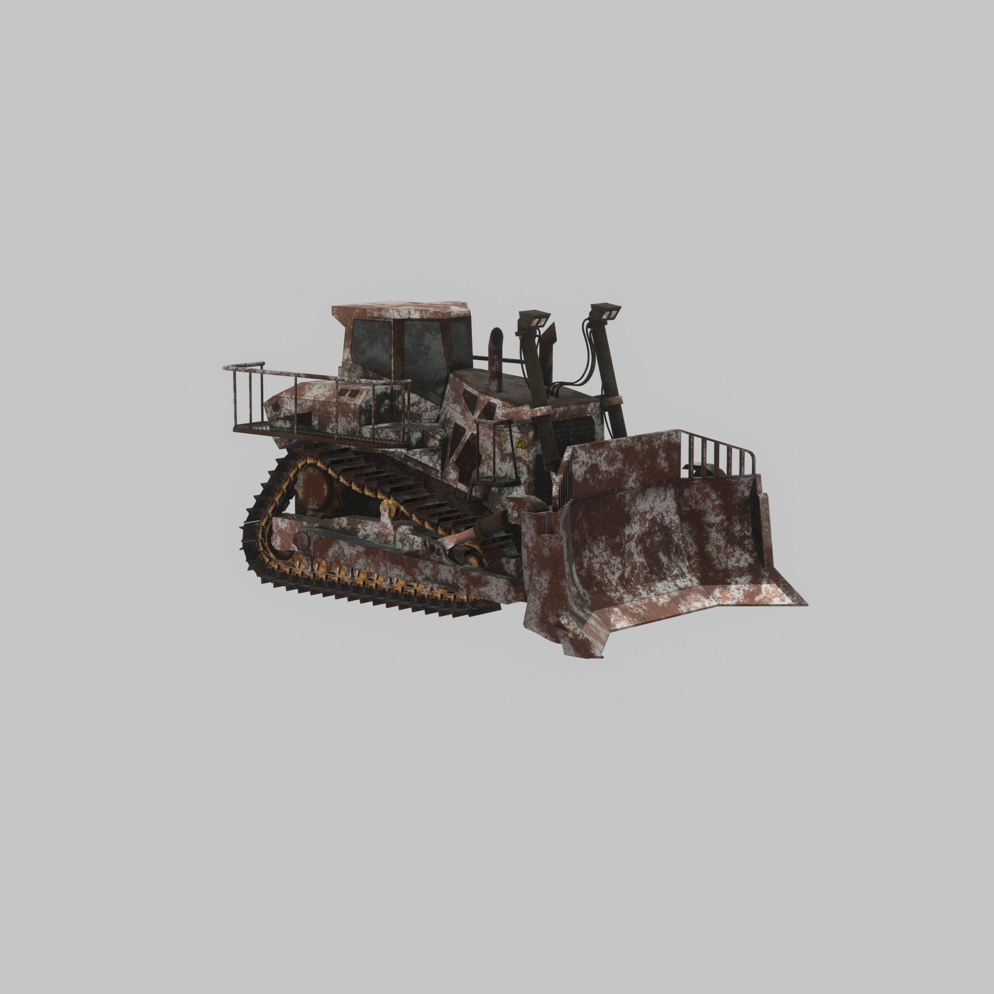 Hydraulic bulldozer tracked construction site vehicle rusty Low-poly 3D model_61