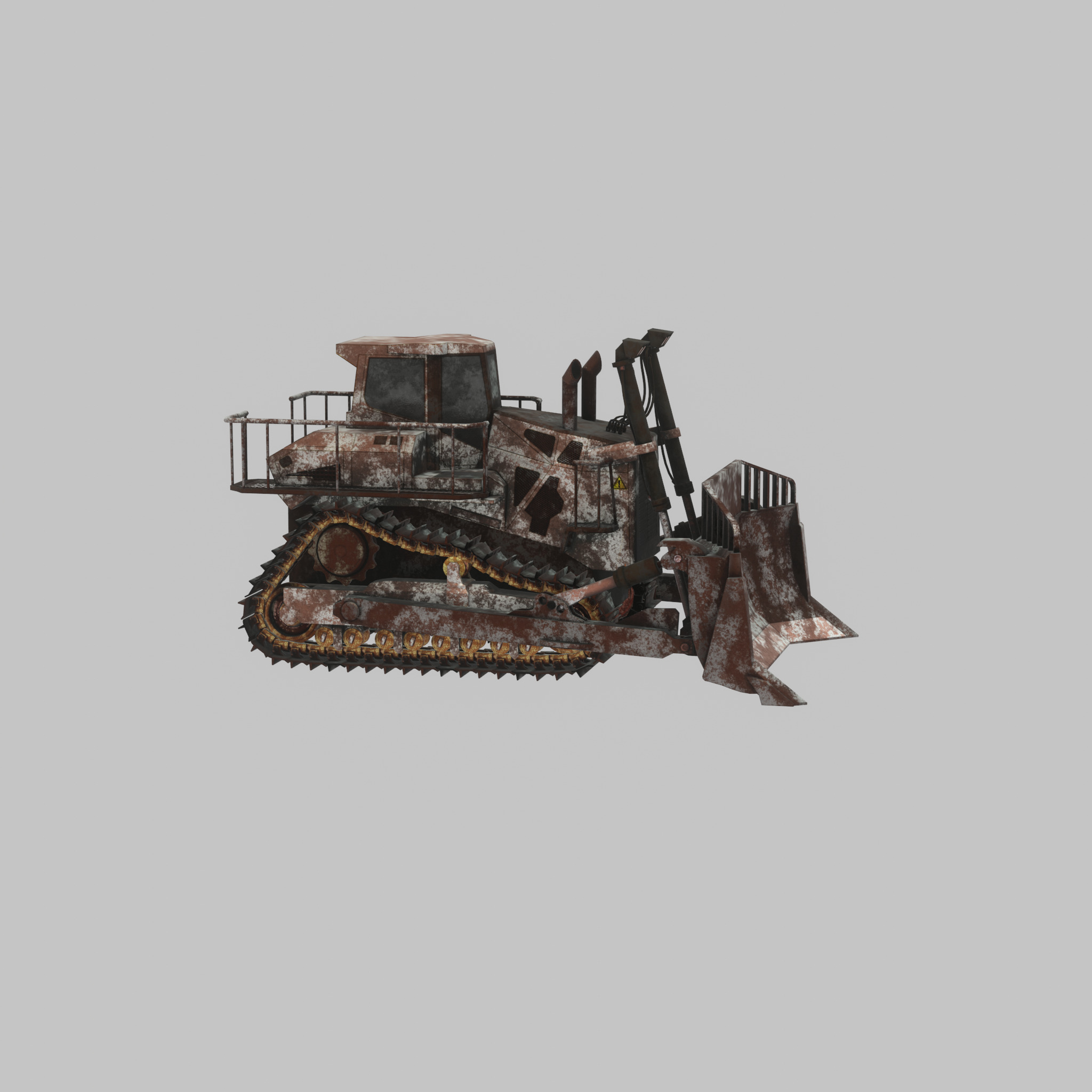 Hydraulic bulldozer tracked construction site vehicle rusty Low-poly 3D model_33