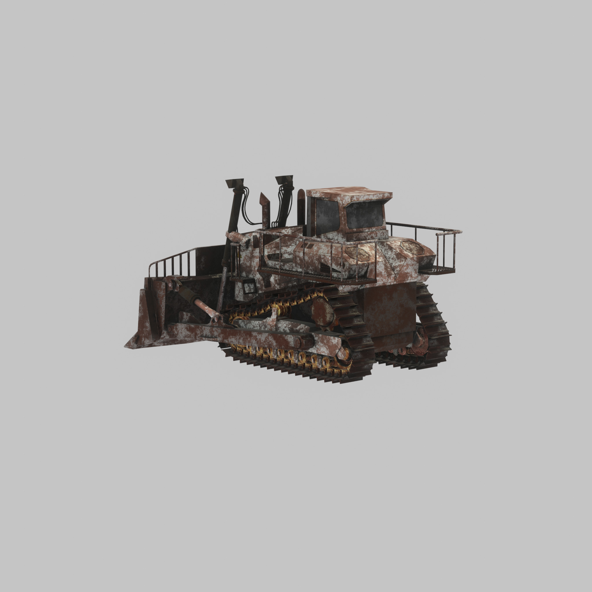 Hydraulic bulldozer tracked construction site vehicle rusty Low-poly 3D model_52