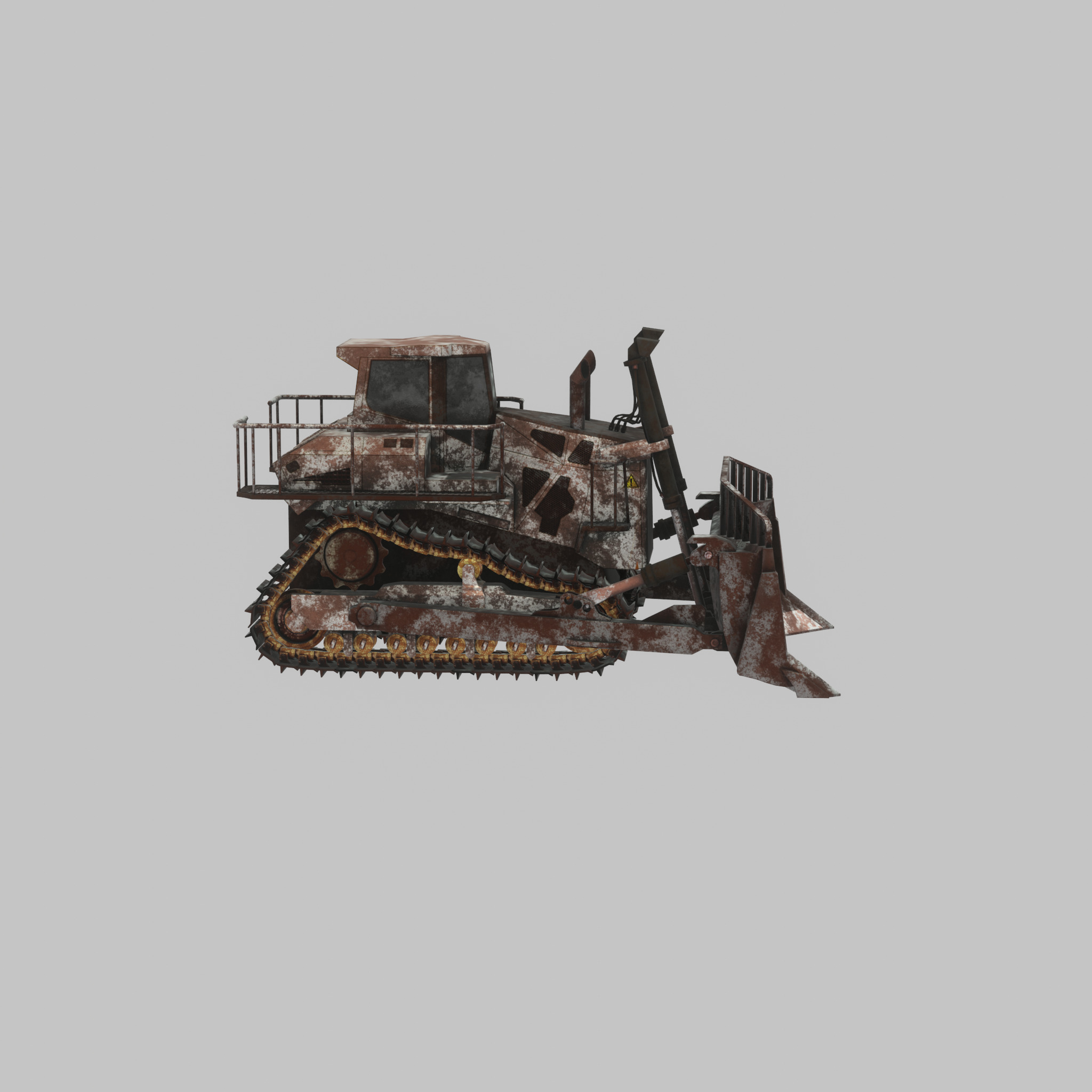 Hydraulic bulldozer tracked construction site vehicle rusty Low-poly 3D model_30