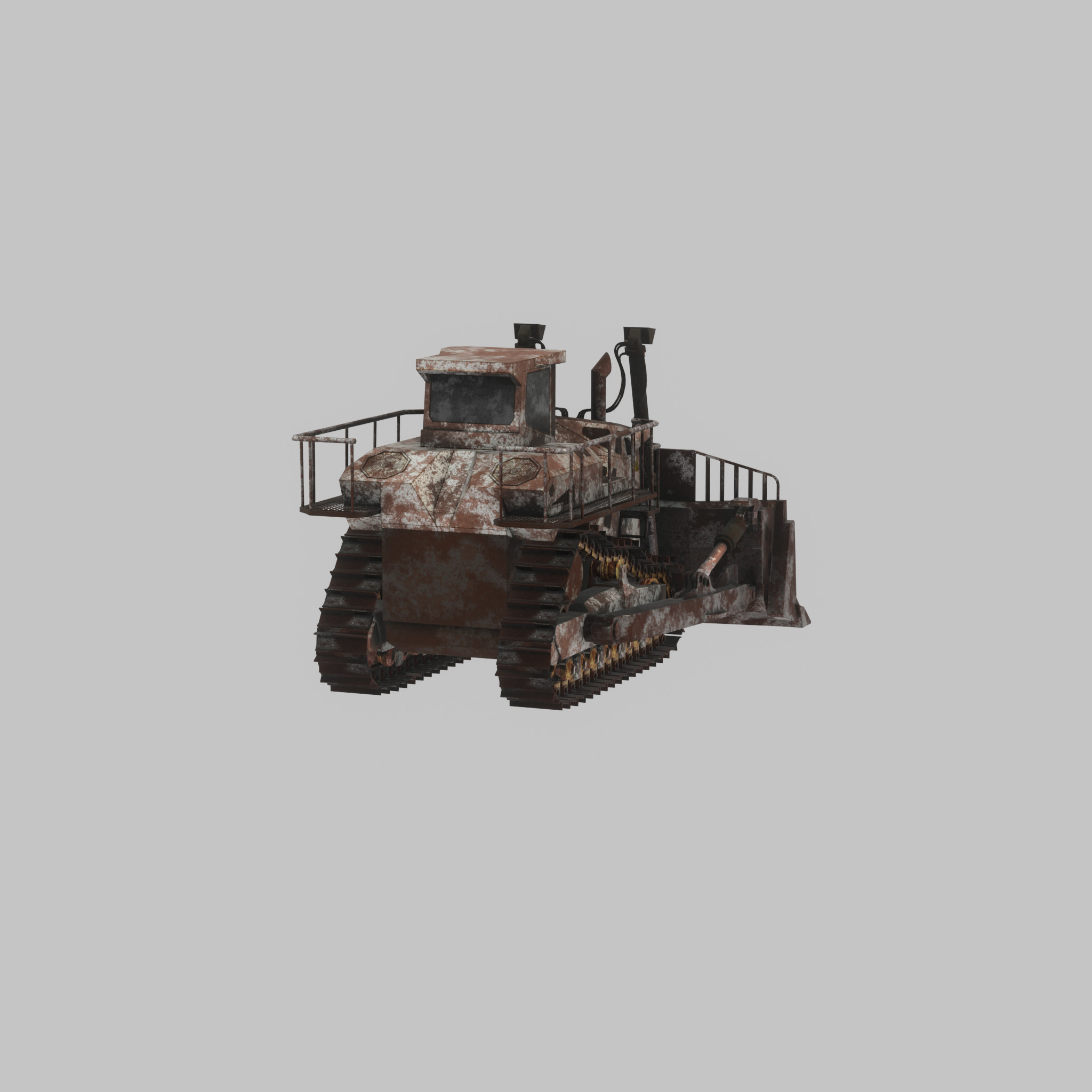 Hydraulic bulldozer tracked construction site vehicle rusty Low-poly 3D model_41