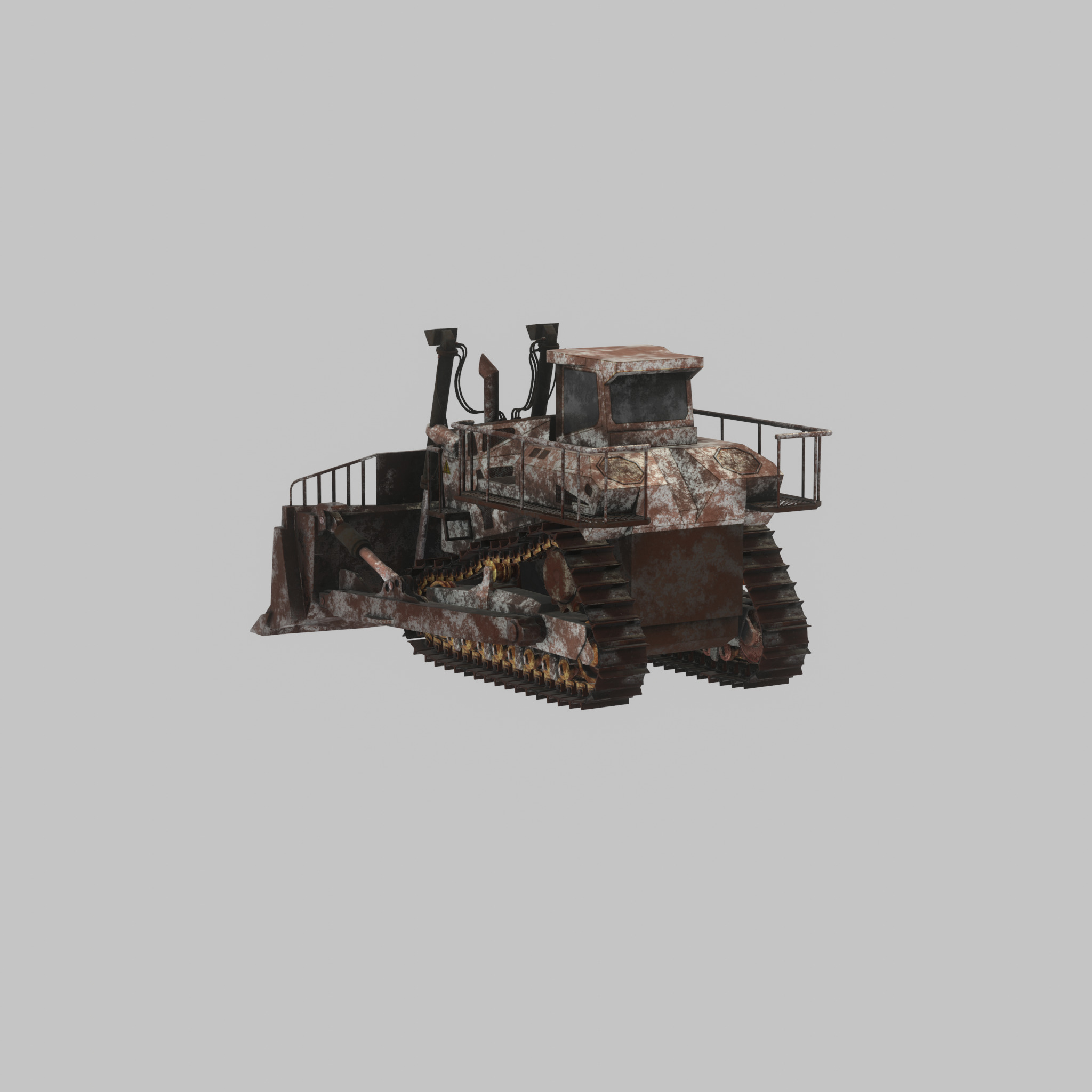 Hydraulic bulldozer tracked construction site vehicle rusty Low-poly 3D model_44
