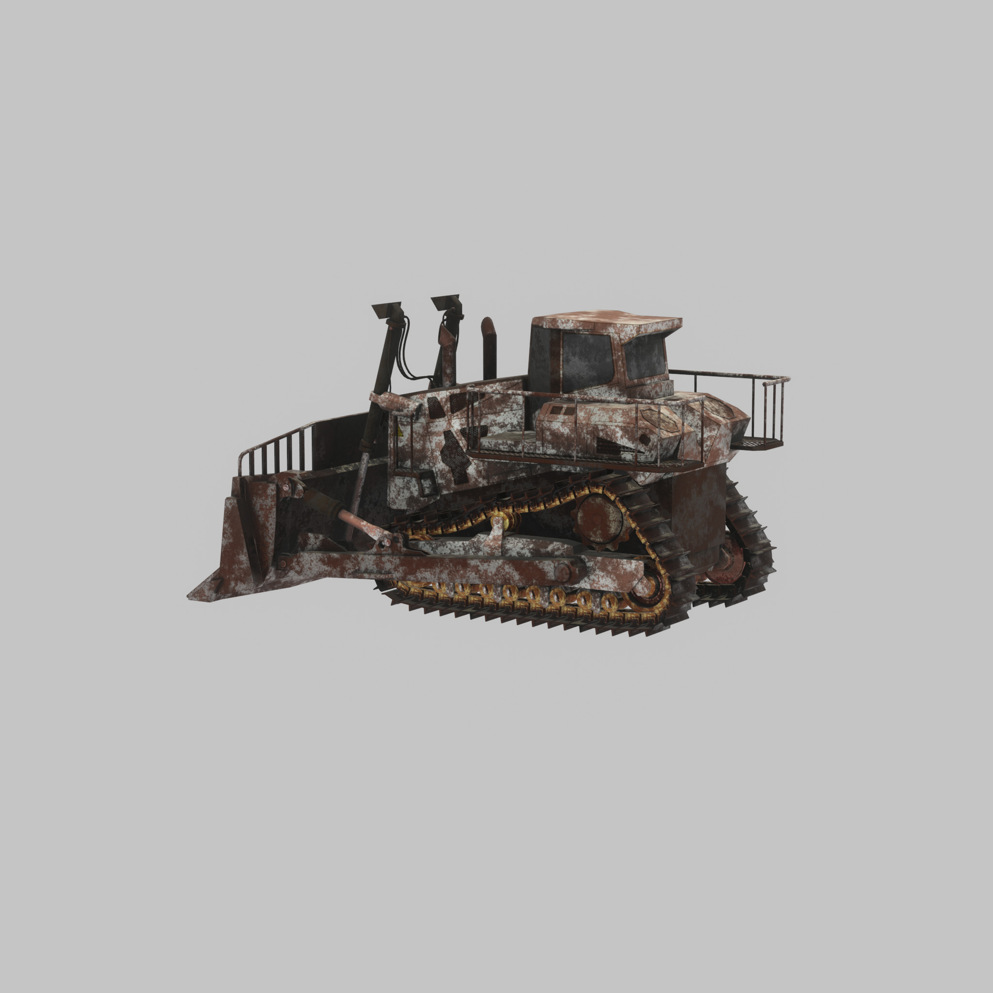 Hydraulic bulldozer tracked construction site vehicle rusty Low-poly 3D model_28