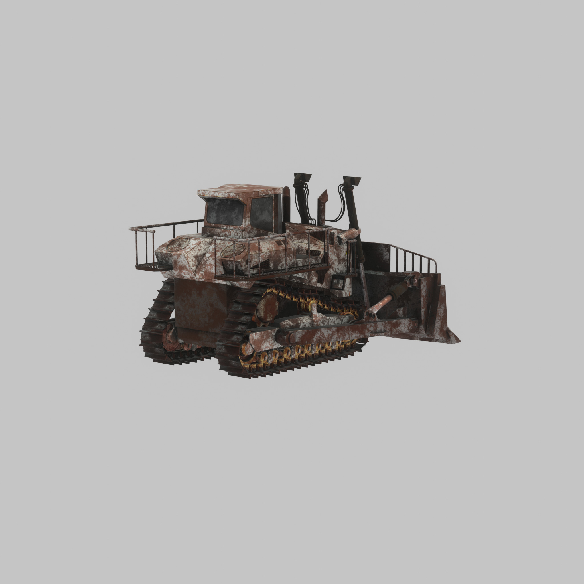 Hydraulic bulldozer tracked construction site vehicle rusty Low-poly 3D model_60