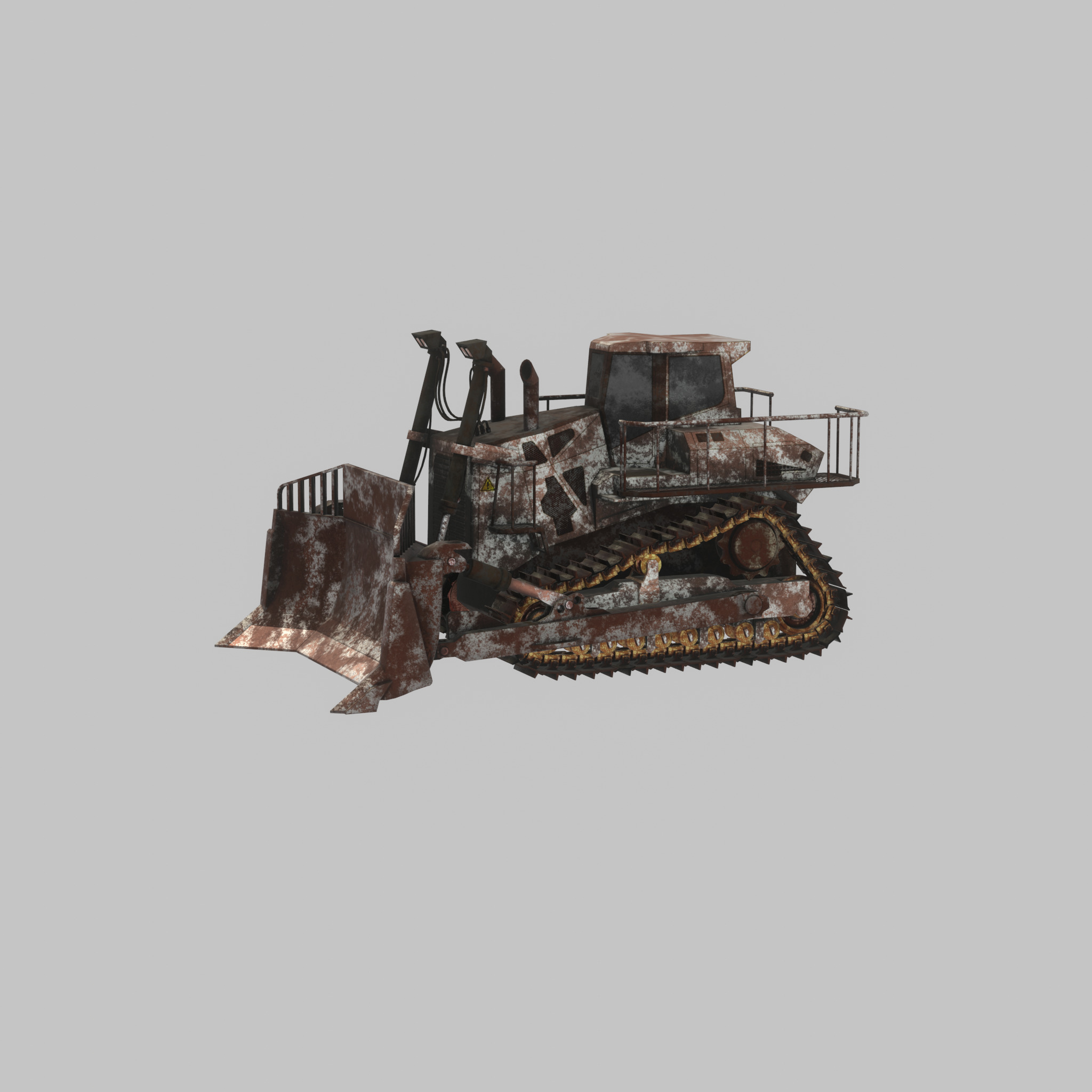 Hydraulic bulldozer tracked construction site vehicle rusty Low-poly 3D model_54