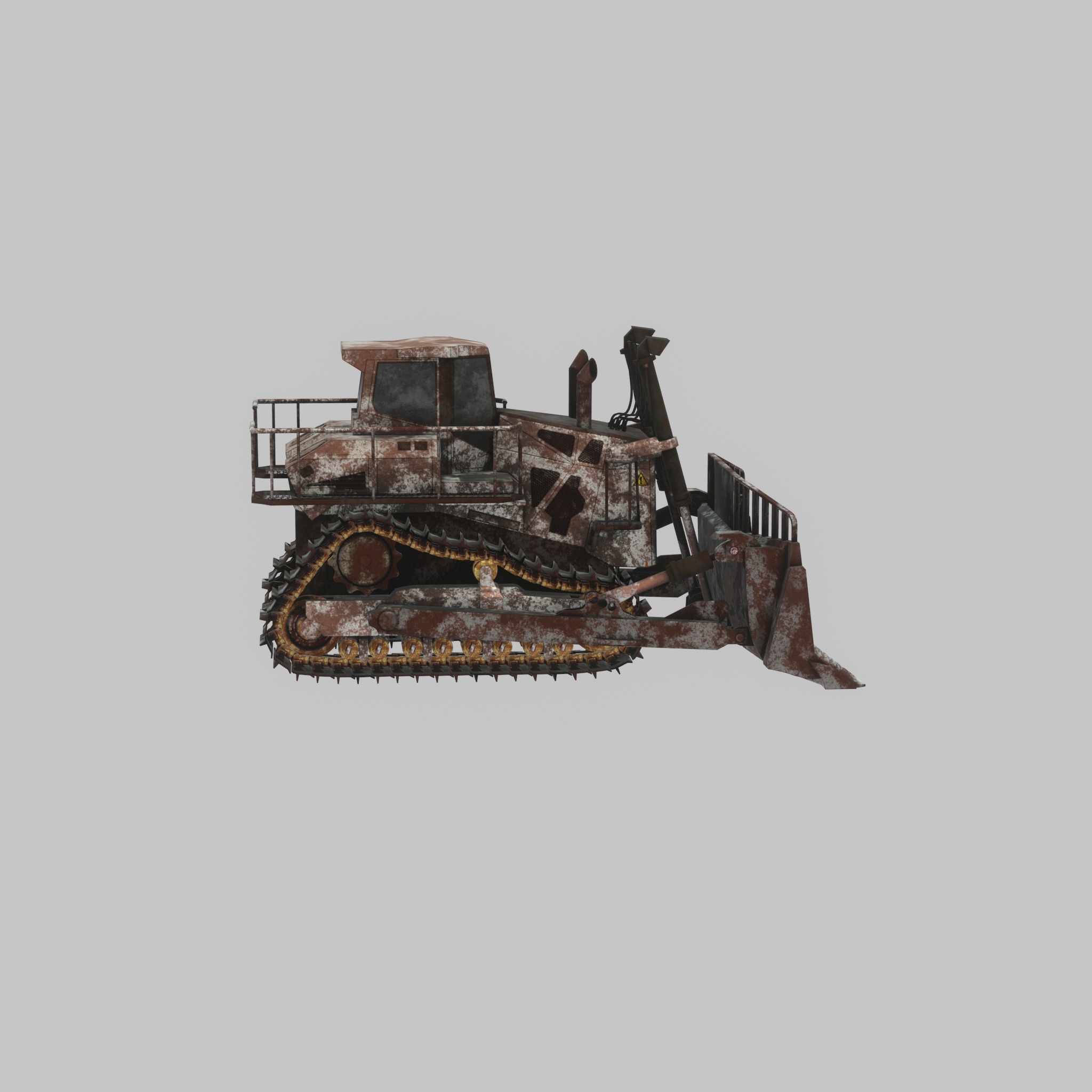 Hydraulic bulldozer tracked construction site vehicle rusty Low-poly 3D model_38