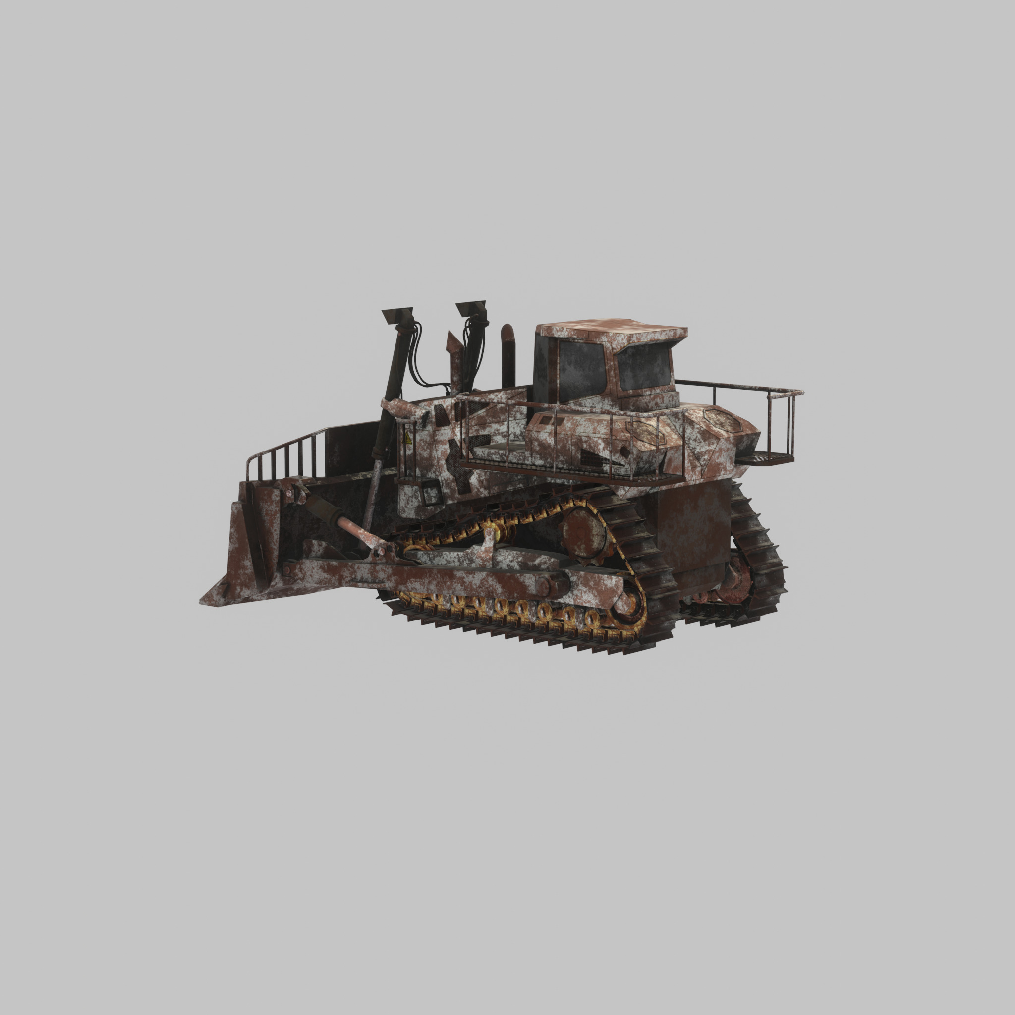 Hydraulic bulldozer tracked construction site vehicle rusty Low-poly 3D model_58