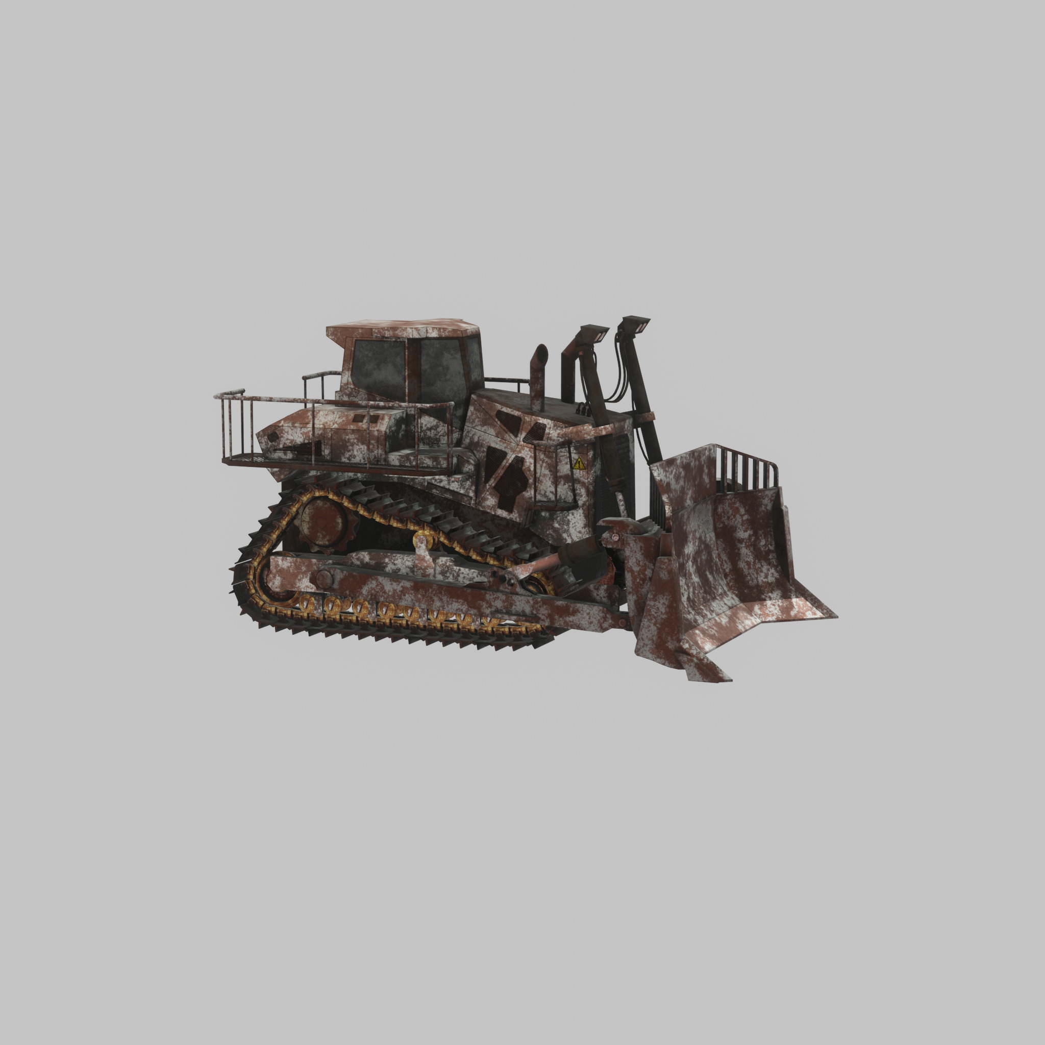 Hydraulic bulldozer tracked construction site vehicle rusty Low-poly 3D model_53