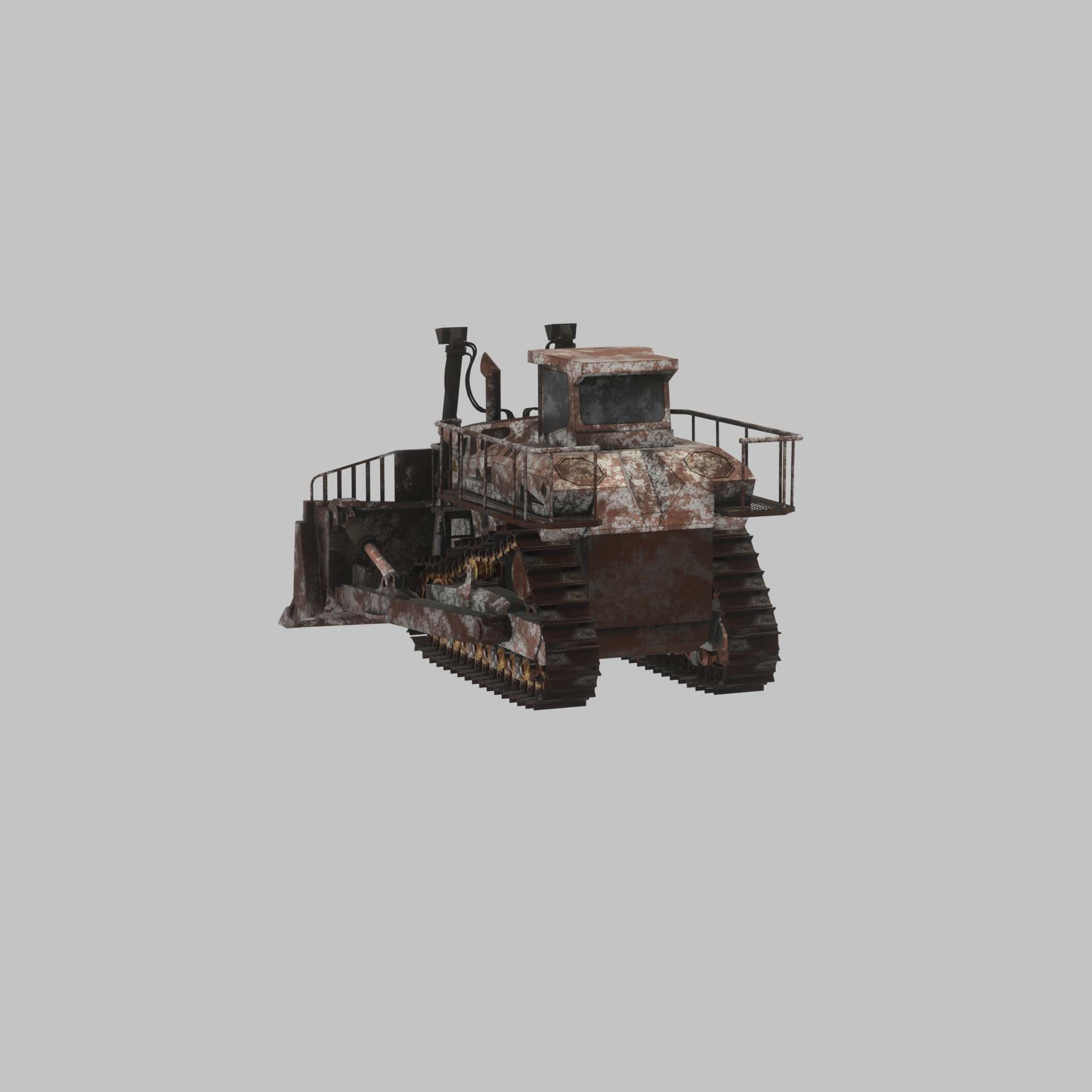 Hydraulic bulldozer tracked construction site vehicle rusty Low-poly 3D model_39