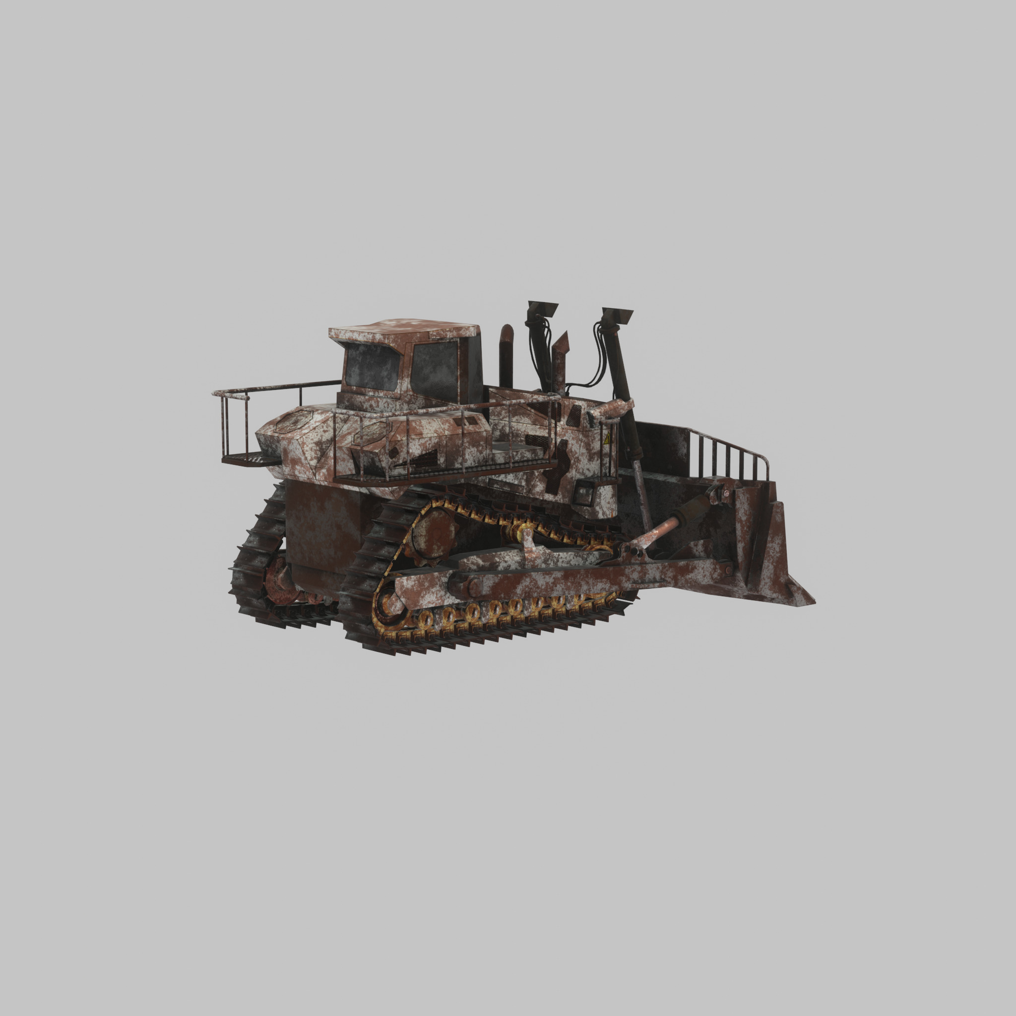 Hydraulic bulldozer tracked construction site vehicle rusty Low-poly 3D model_51