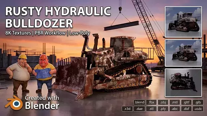 Hydraulic bulldozer tracked construction site vehicle rusty