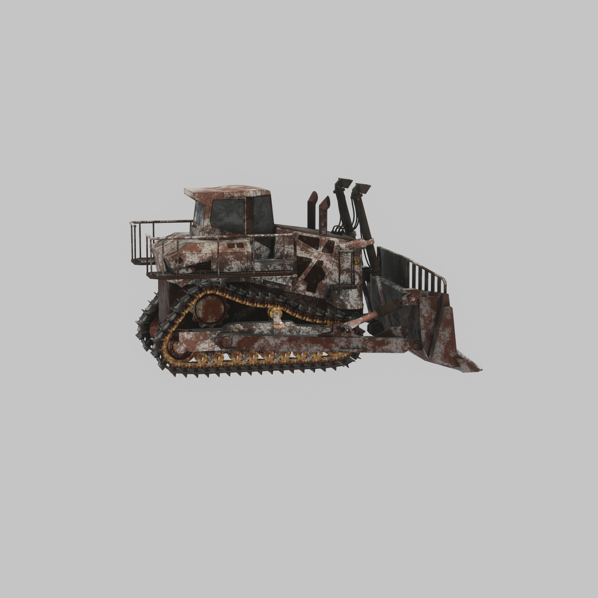 Hydraulic bulldozer tracked construction site vehicle rusty Low-poly 3D model_55