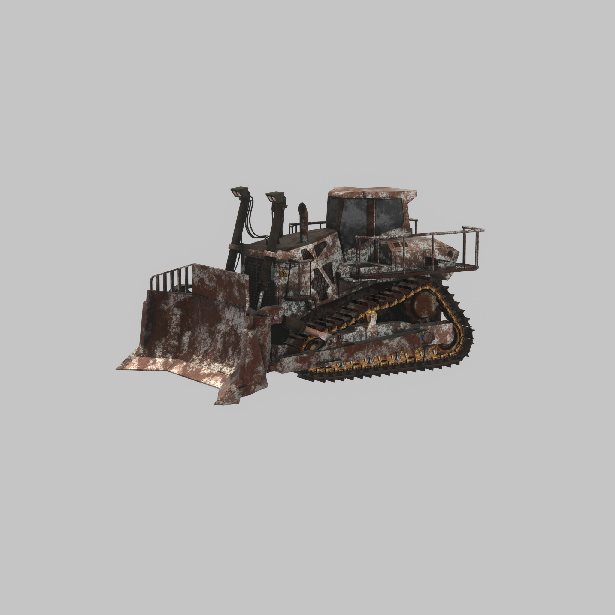 Hydraulic bulldozer tracked construction site vehicle rusty Low-poly 3D model_57