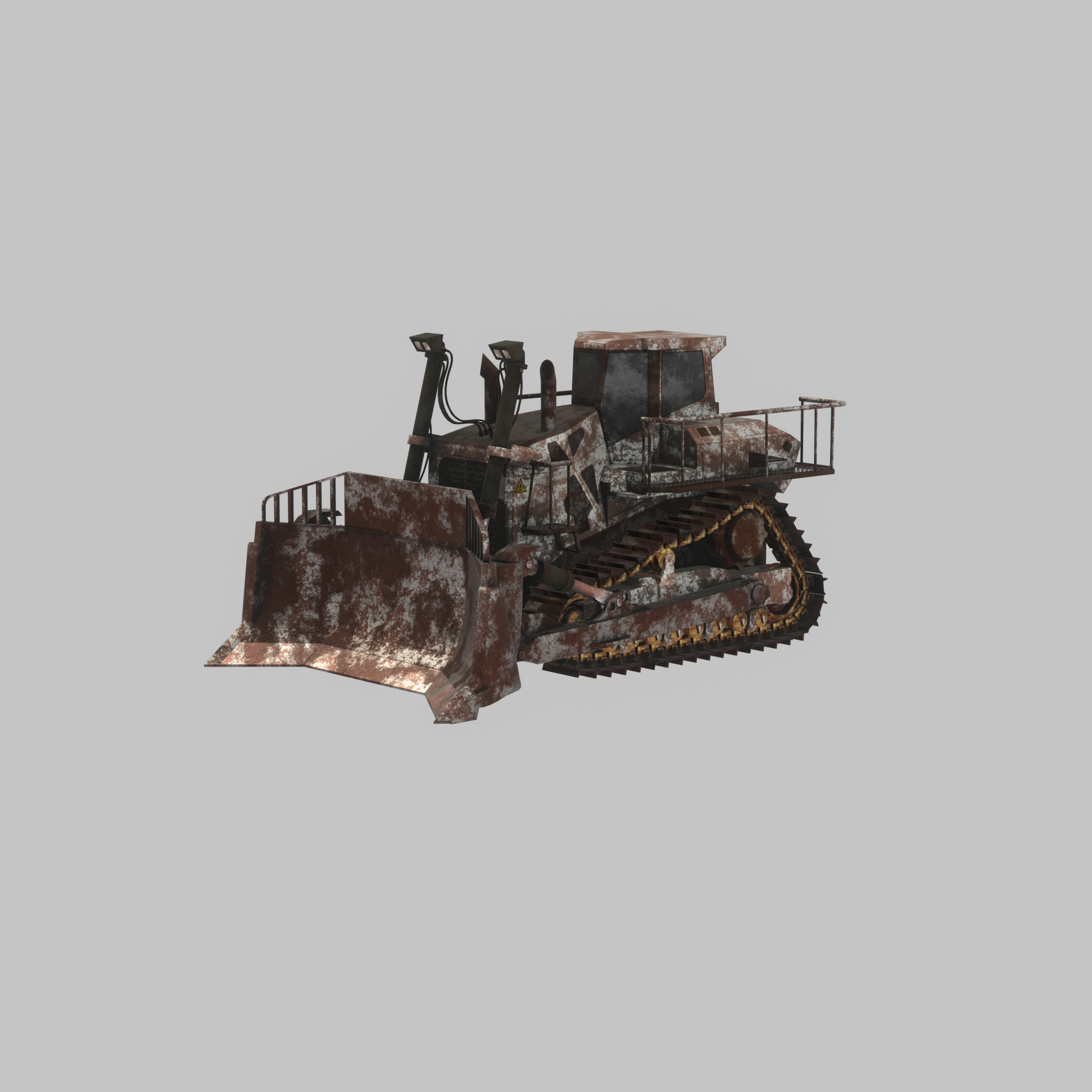 Hydraulic bulldozer tracked construction site vehicle rusty Low-poly 3D model_35