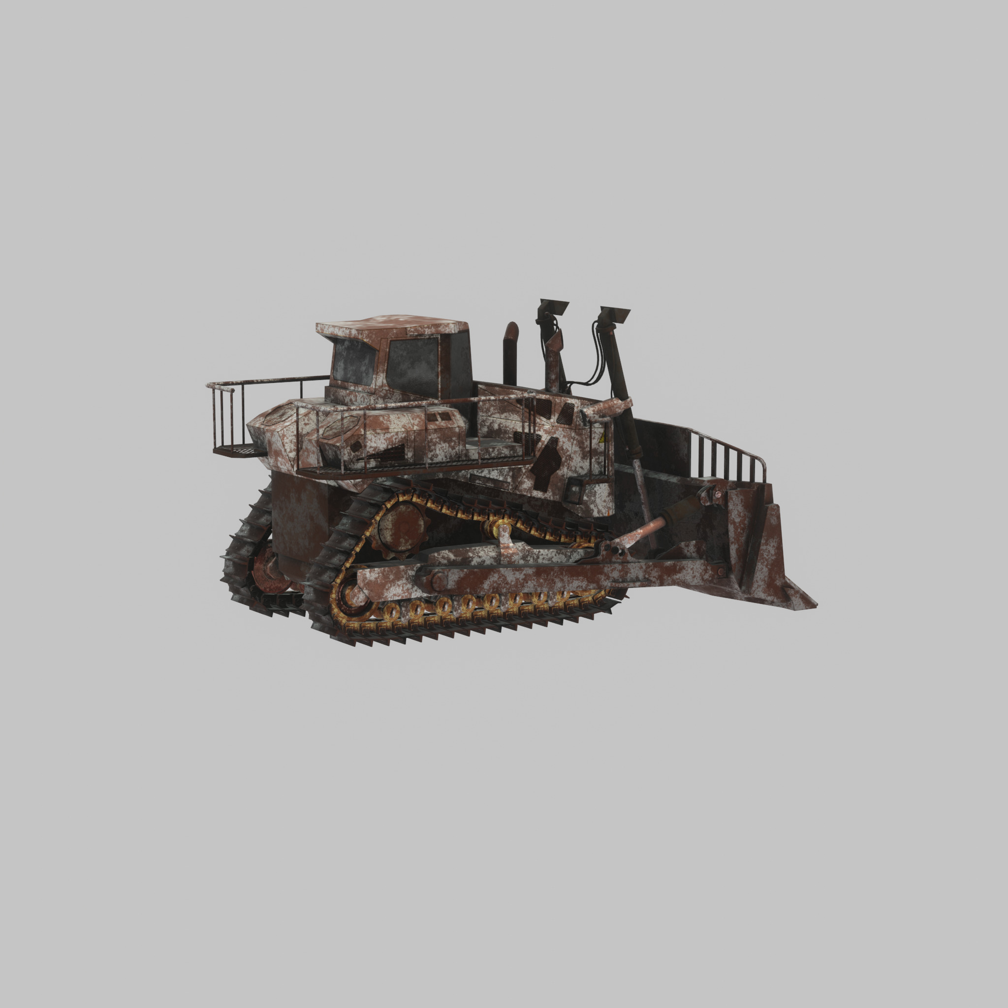 Hydraulic bulldozer tracked construction site vehicle rusty Low-poly 3D model_56