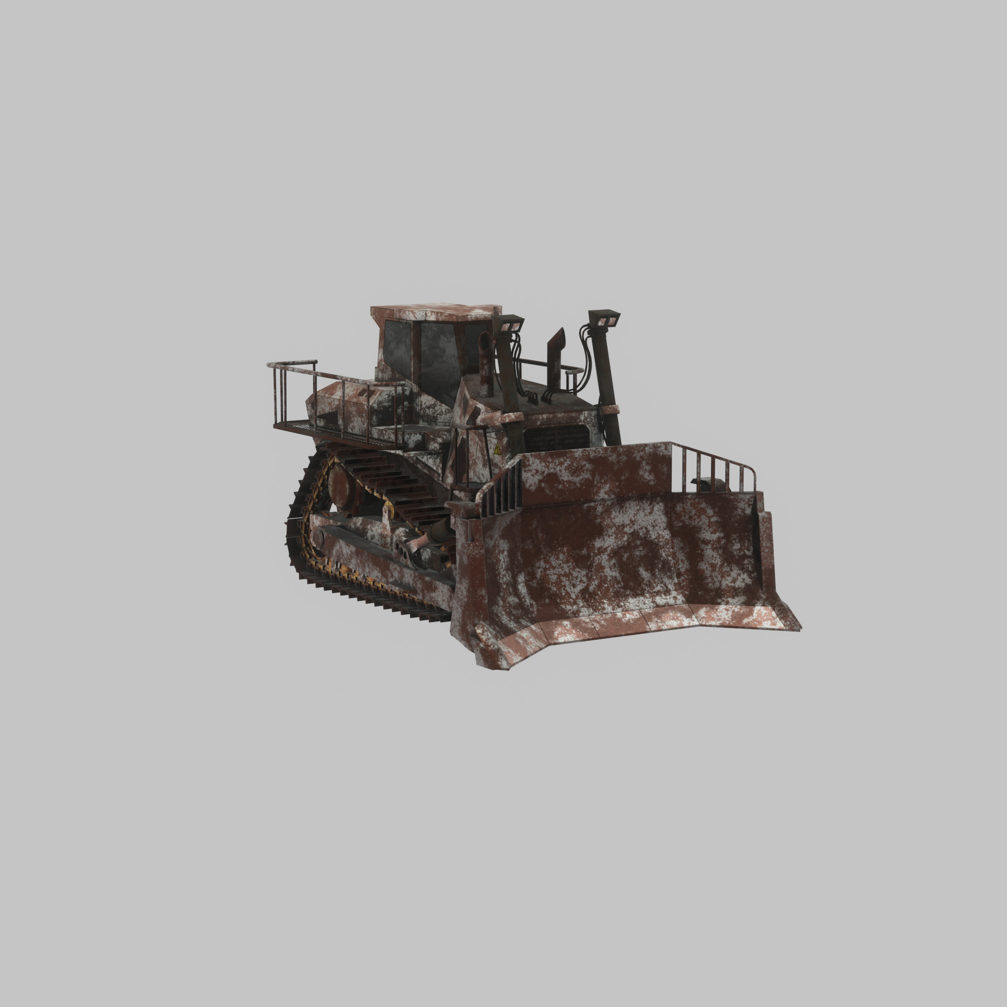 Hydraulic bulldozer tracked construction site vehicle rusty Low-poly 3D model_26