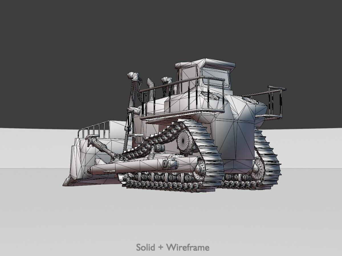 Hydraulic bulldozer tracked construction site vehicle rusty Low-poly 3D model_11