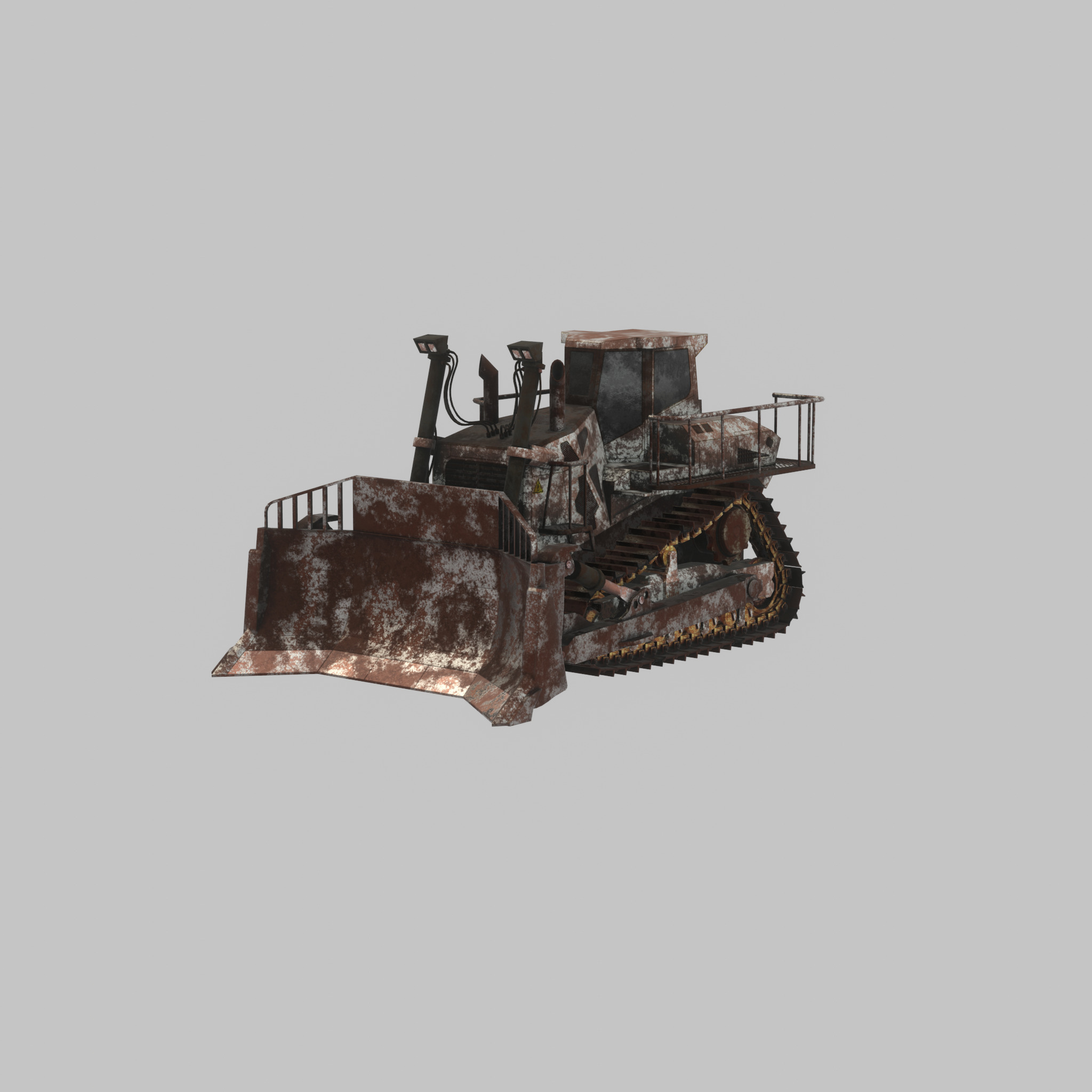 Hydraulic bulldozer tracked construction site vehicle rusty Low-poly 3D model_50