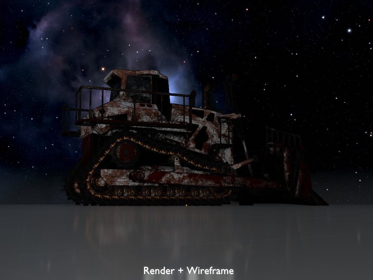 Hydraulic bulldozer tracked construction site vehicle rusty Low-poly 3D model_8