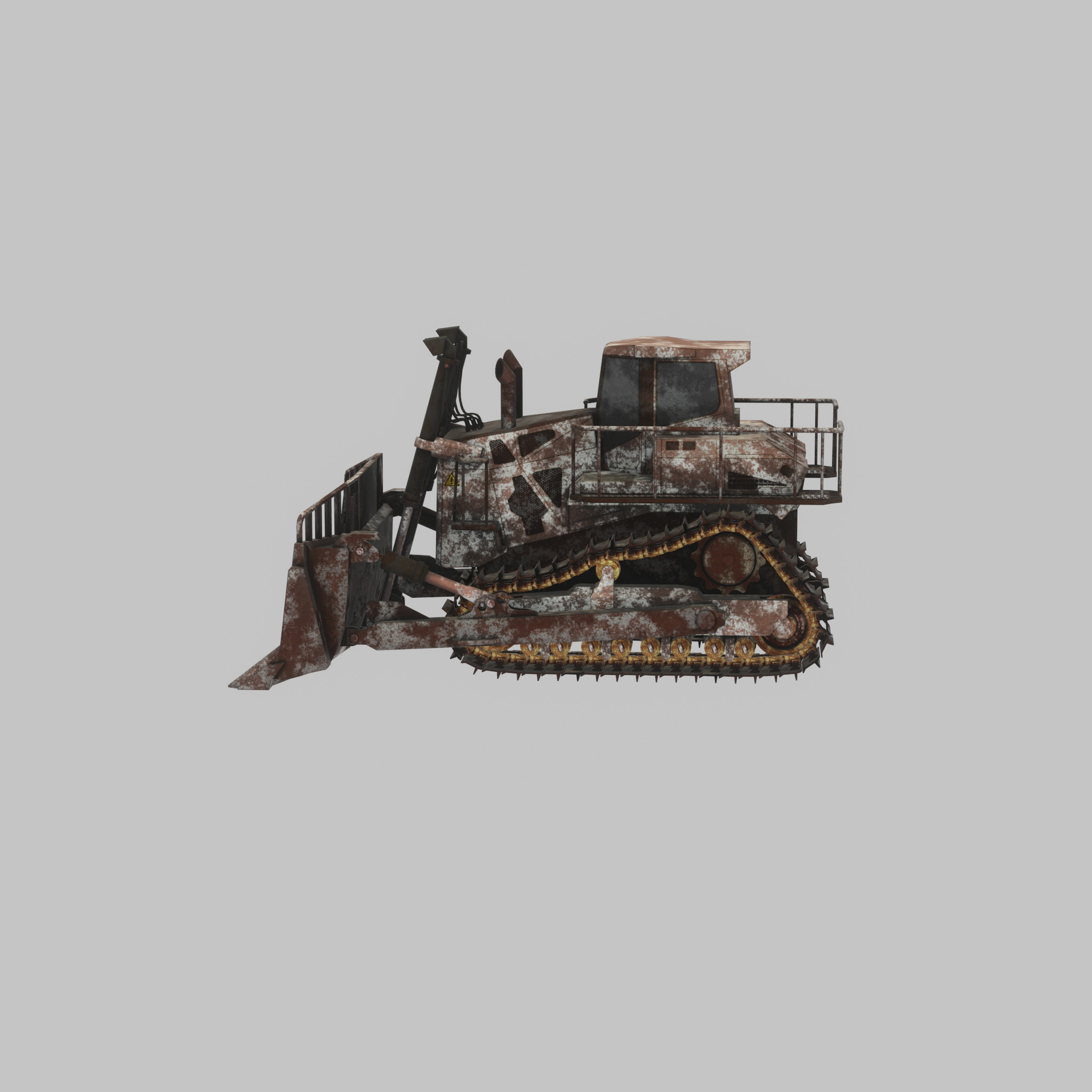 Hydraulic bulldozer tracked construction site vehicle rusty Low-poly 3D model_47