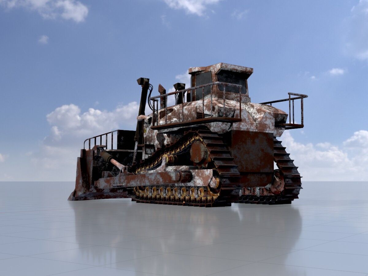 Hydraulic bulldozer tracked construction site vehicle rusty Low-poly 3D model_3