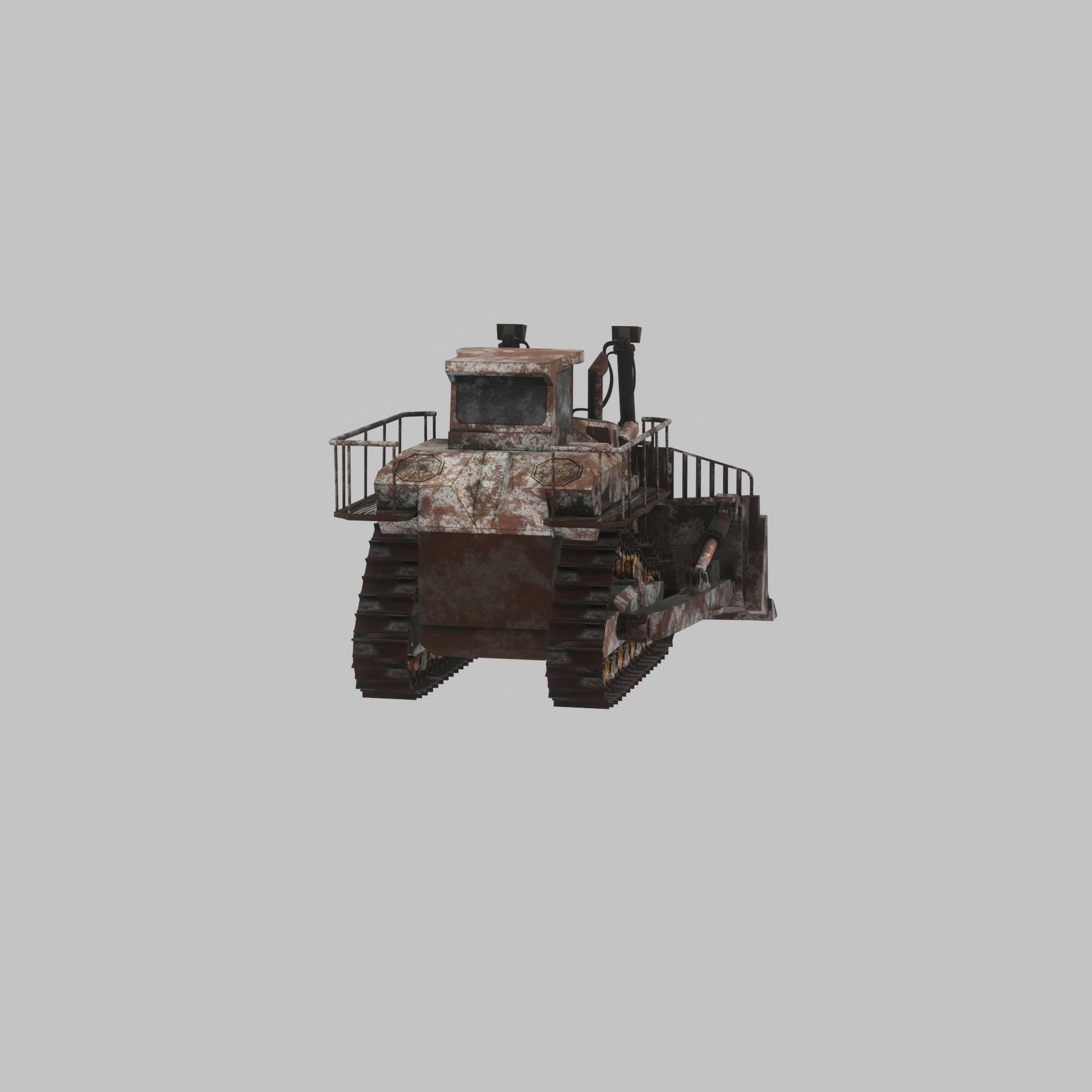 Hydraulic bulldozer tracked construction site vehicle rusty Low-poly 3D model_22