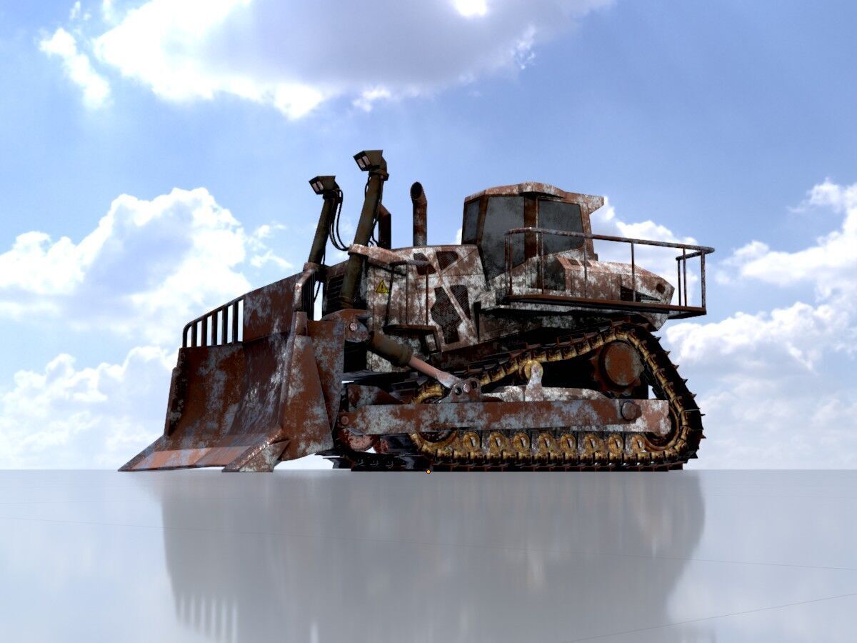 Hydraulic bulldozer tracked construction site vehicle rusty Low-poly 3D model_2