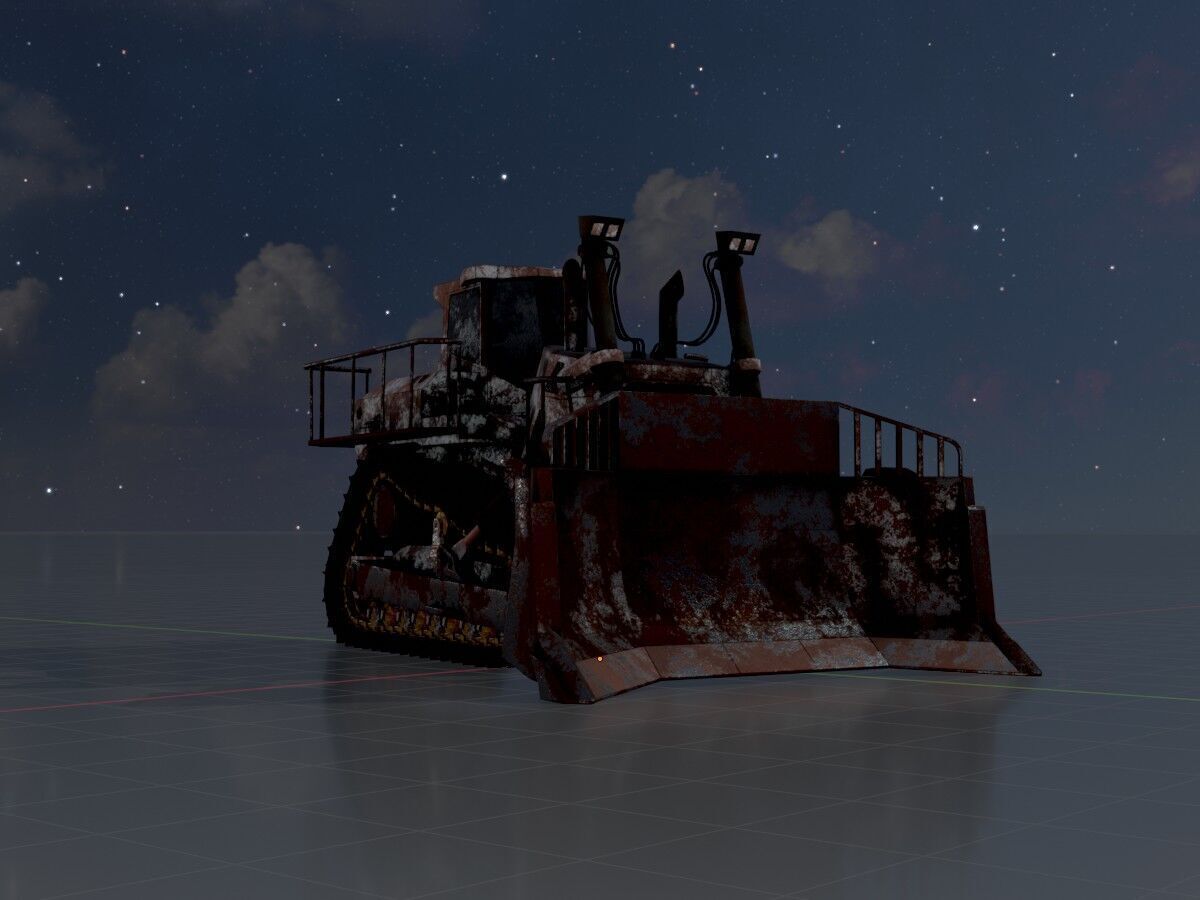 Hydraulic bulldozer tracked construction site vehicle rusty Low-poly 3D model_5