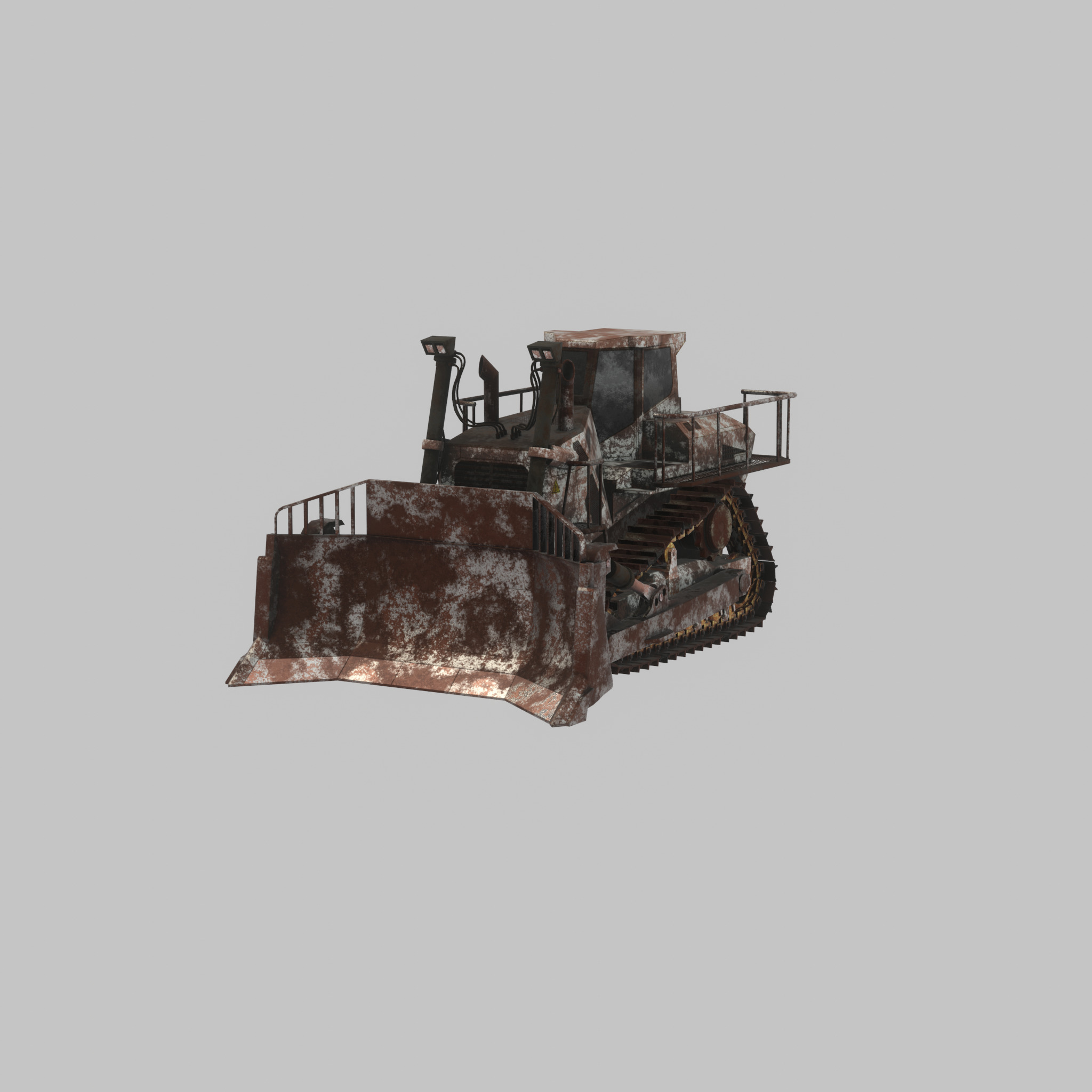 Hydraulic bulldozer tracked construction site vehicle rusty Low-poly 3D model_45