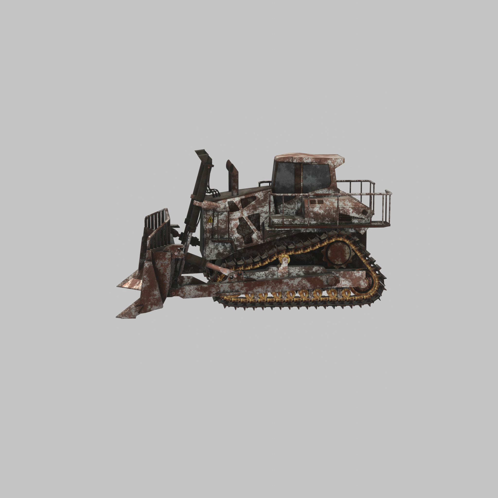 Hydraulic bulldozer tracked construction site vehicle rusty Low-poly 3D model_46