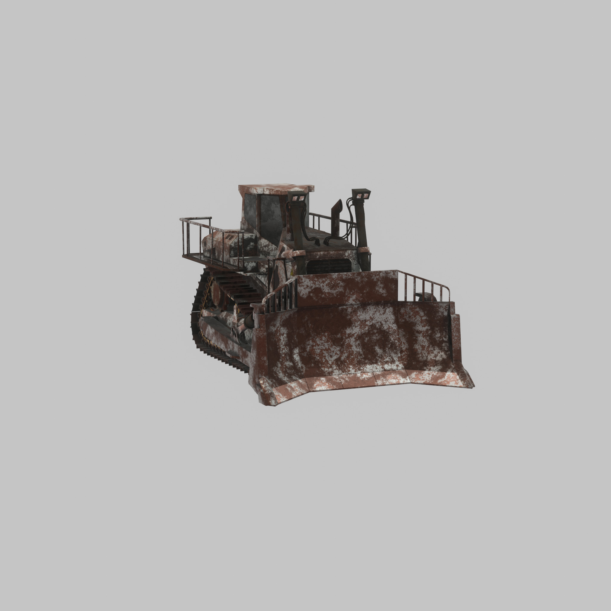 Hydraulic bulldozer tracked construction site vehicle rusty Low-poly 3D model_32