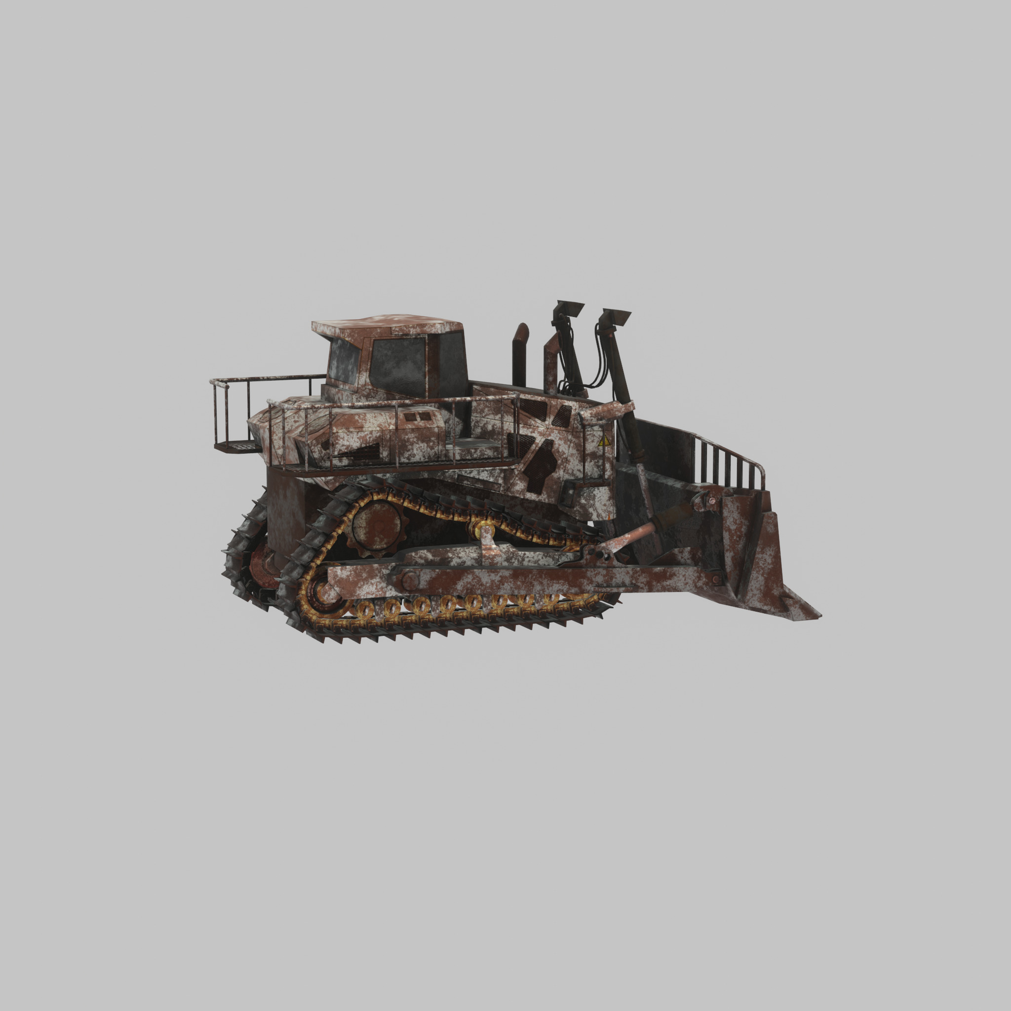 Hydraulic bulldozer tracked construction site vehicle rusty Low-poly 3D model_49