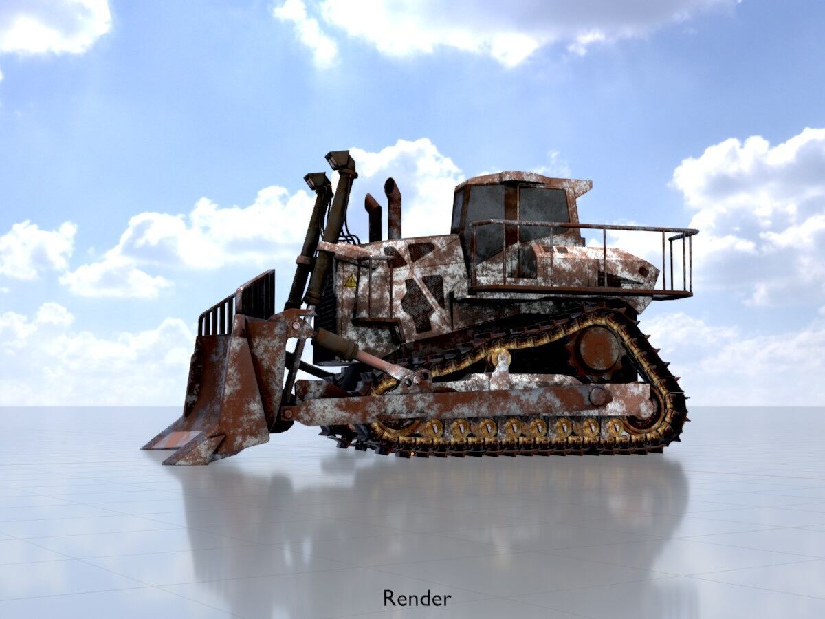 Hydraulic bulldozer tracked construction site vehicle rusty Low-poly 3D model_14