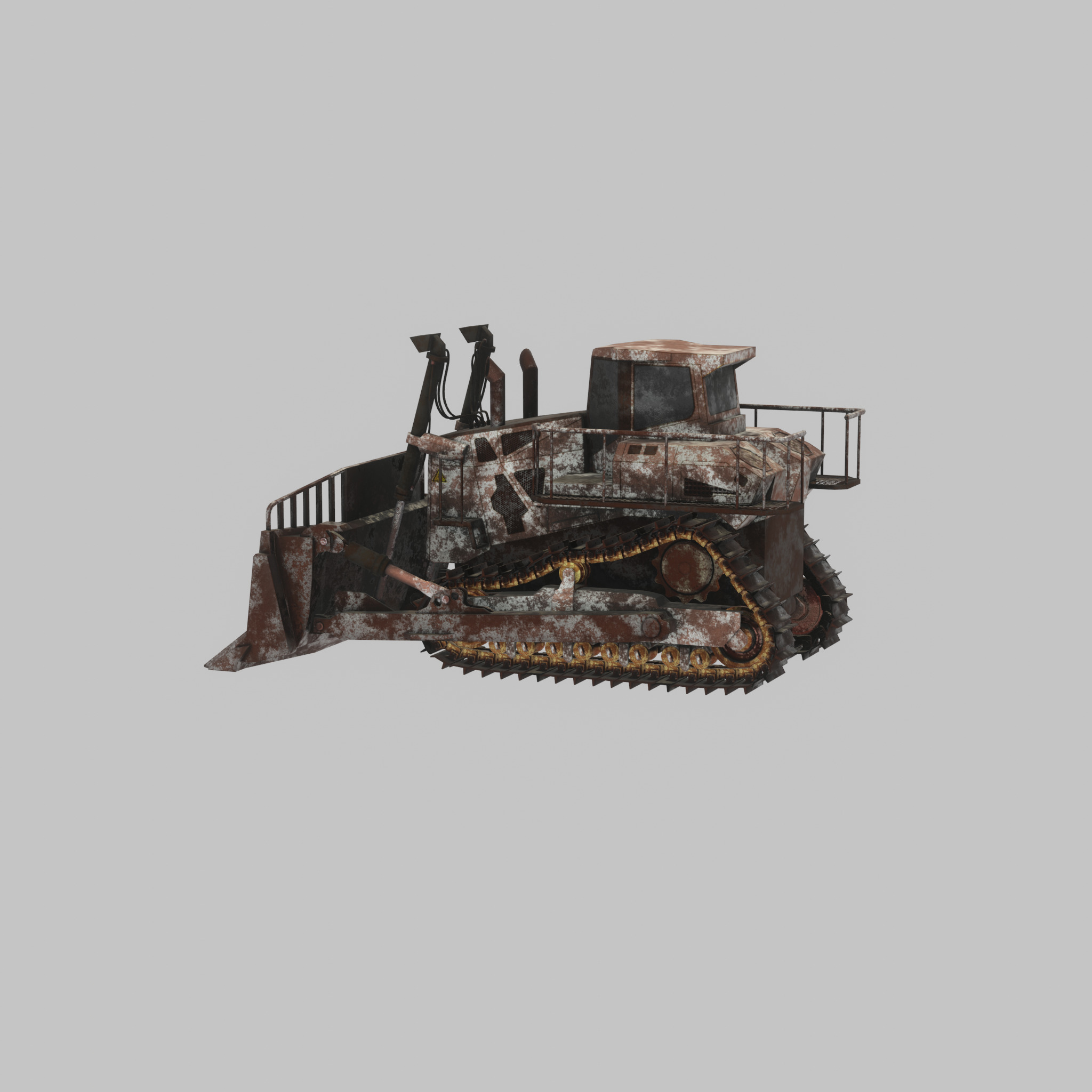 Hydraulic bulldozer tracked construction site vehicle rusty Low-poly 3D model_48