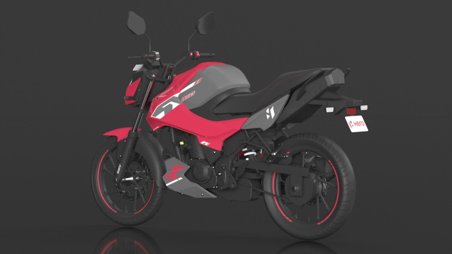 Hero Xtreme 160R 4V Double Disc Bike Cast Pearl Red Low-poly 3D model_7
