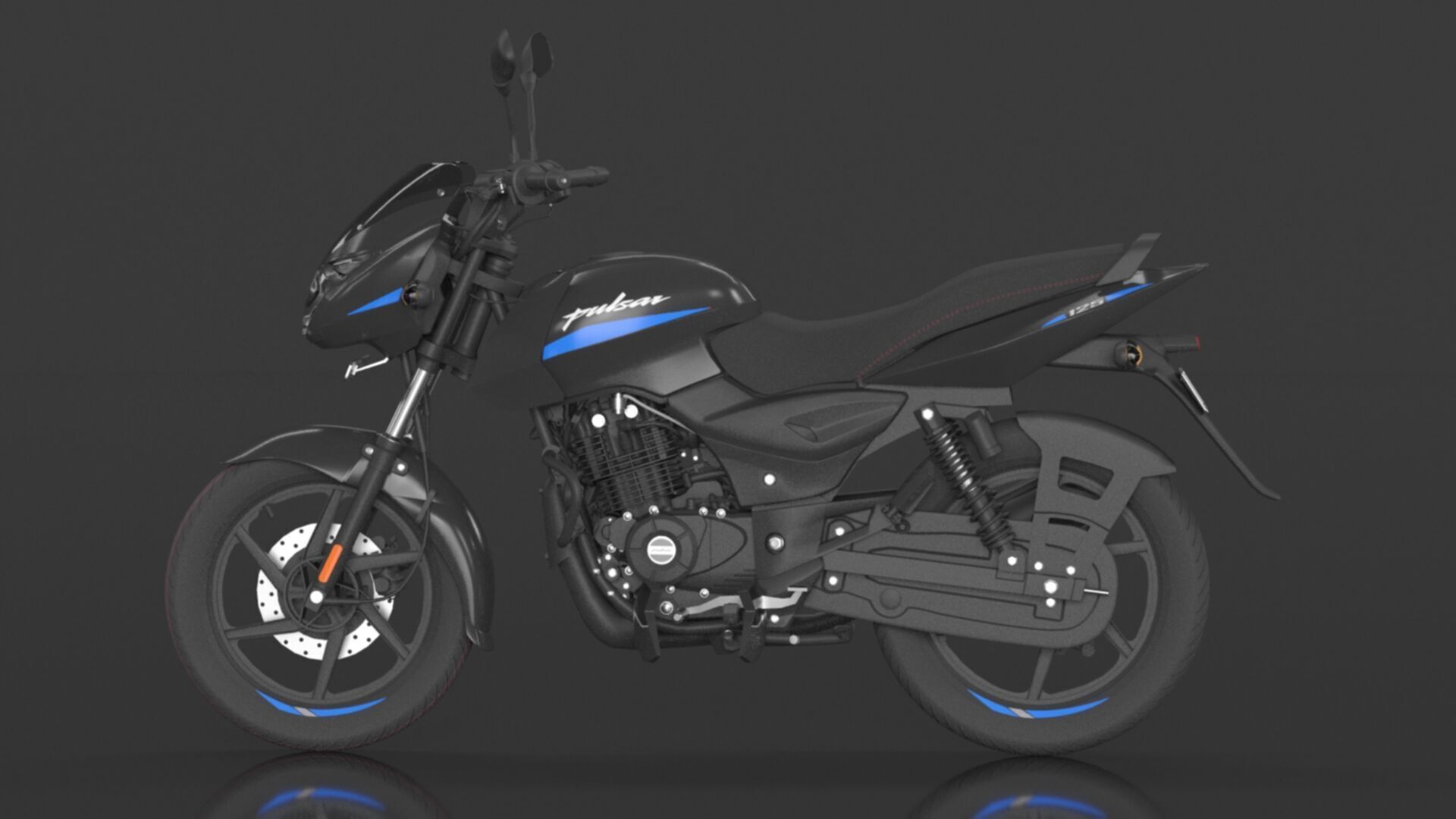 Bajaj Pulsar 150 SD UG Bike Sparkle Black Blue Low-poly 3D model_11