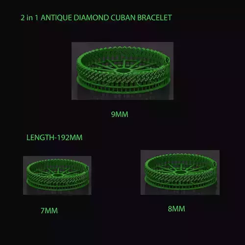  3 Set 2 in 1 Spiral Antique Diamond Cuban Bracelet 3D Model 3D Model Collection
