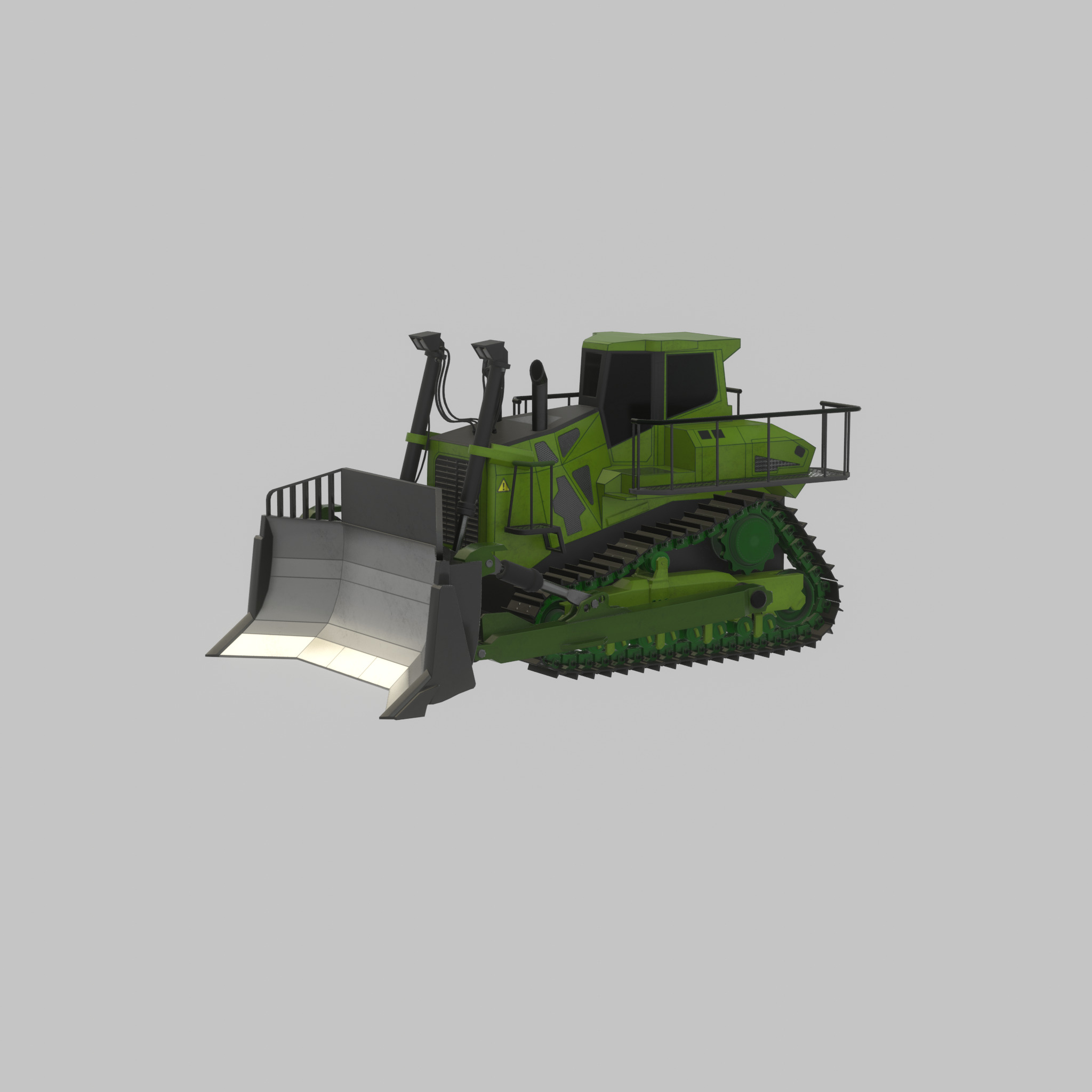 Hydraulic bulldozer tracked construction site vehicle green Low-poly 3D model_25