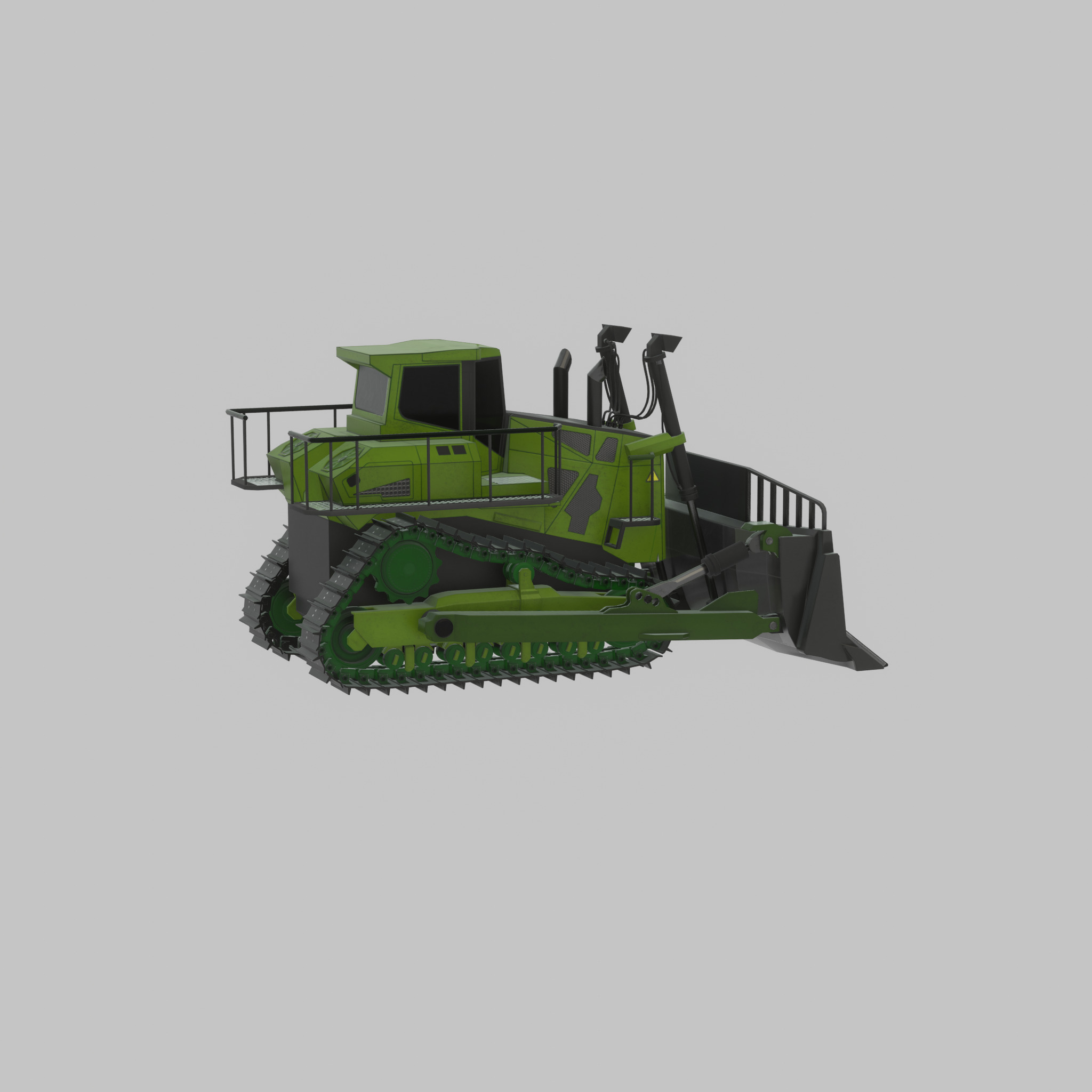 Hydraulic bulldozer tracked construction site vehicle green Low-poly 3D model_48