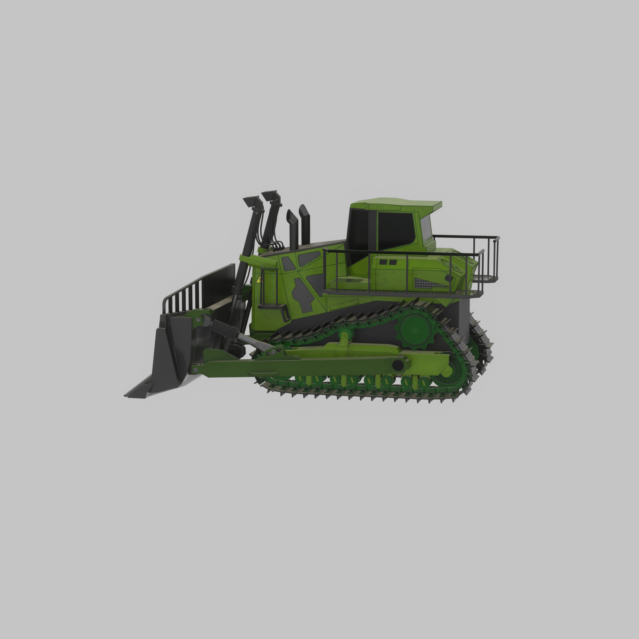 Hydraulic bulldozer tracked construction site vehicle green Low-poly 3D model_30