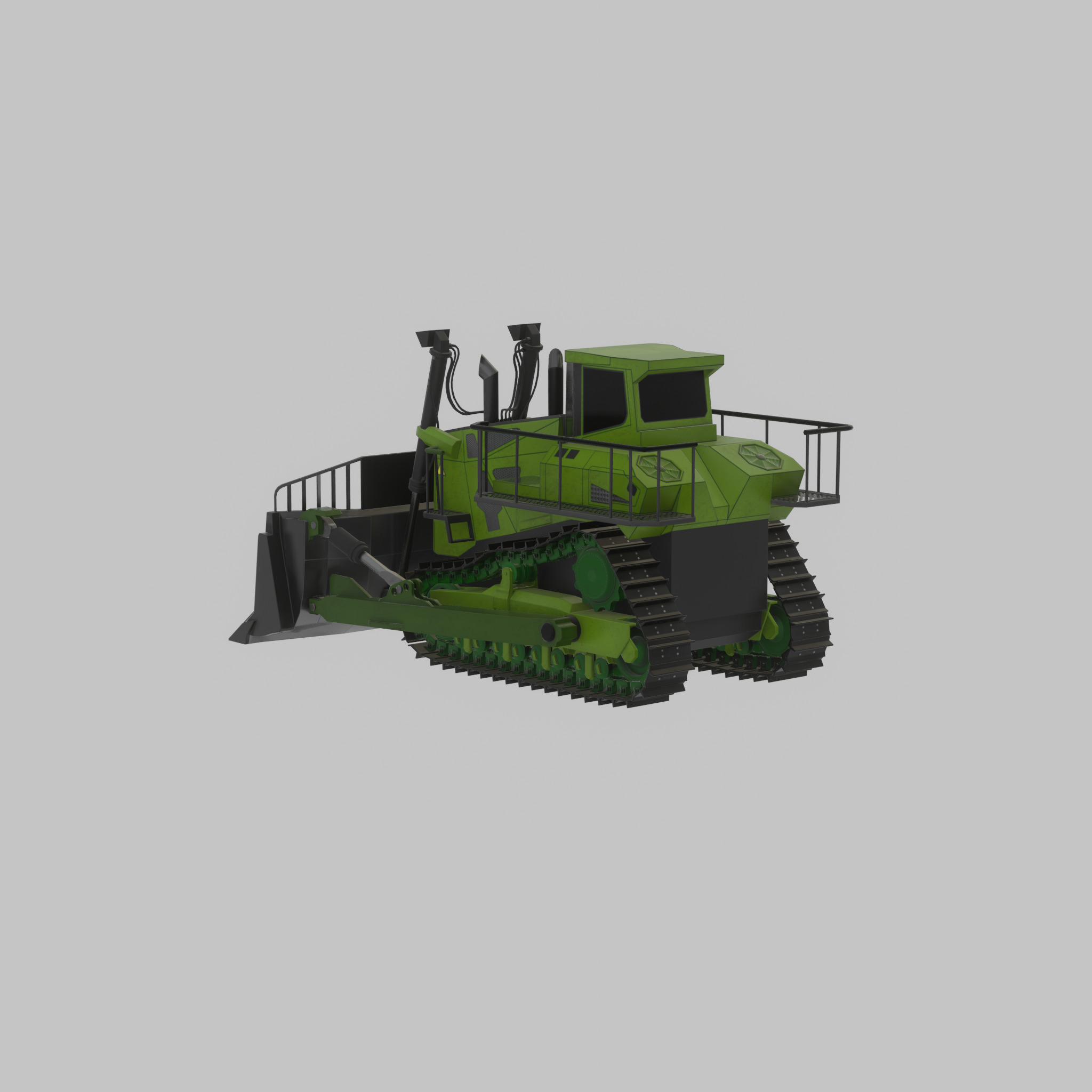 Hydraulic bulldozer tracked construction site vehicle green Low-poly 3D model_35