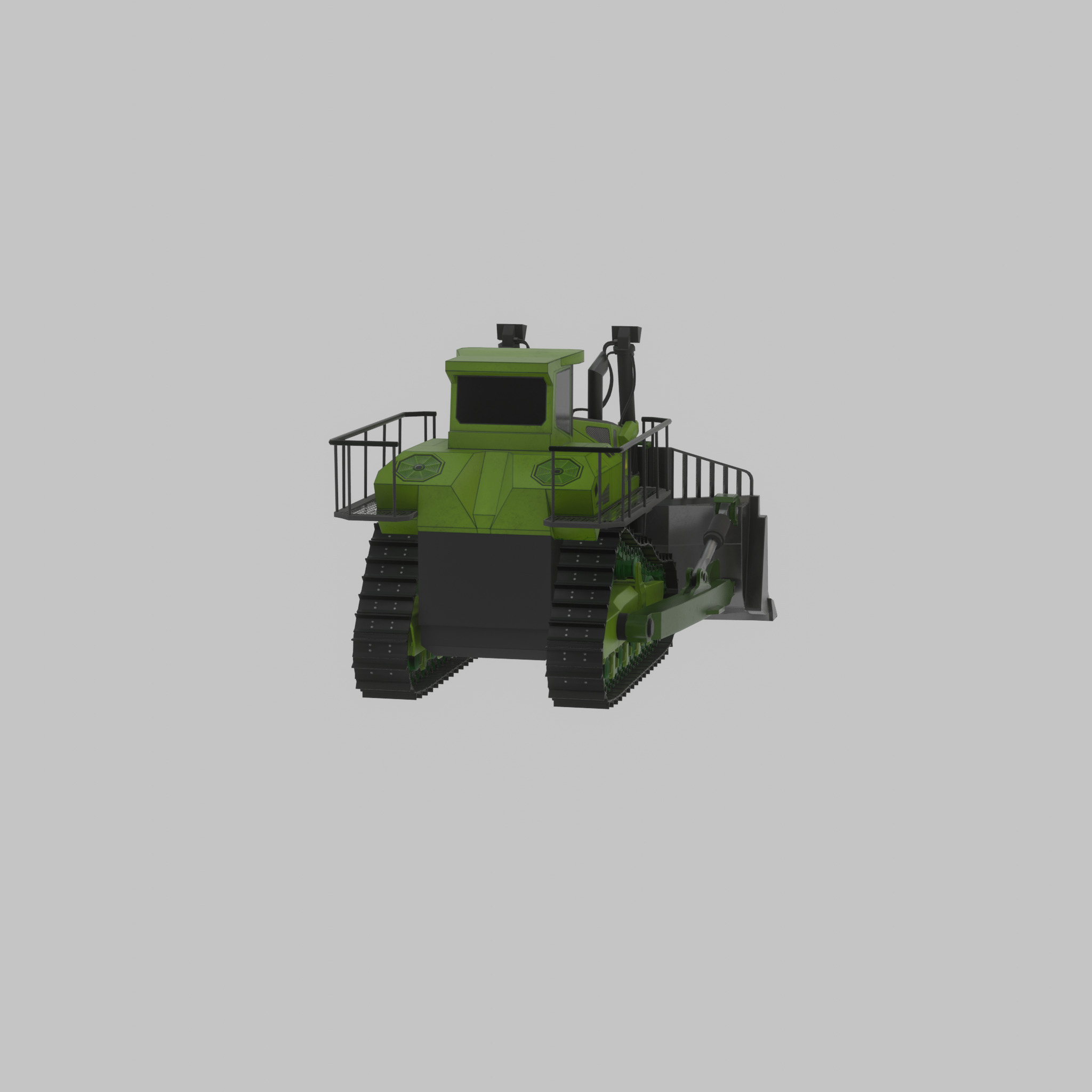 Hydraulic bulldozer tracked construction site vehicle green Low-poly 3D model_41