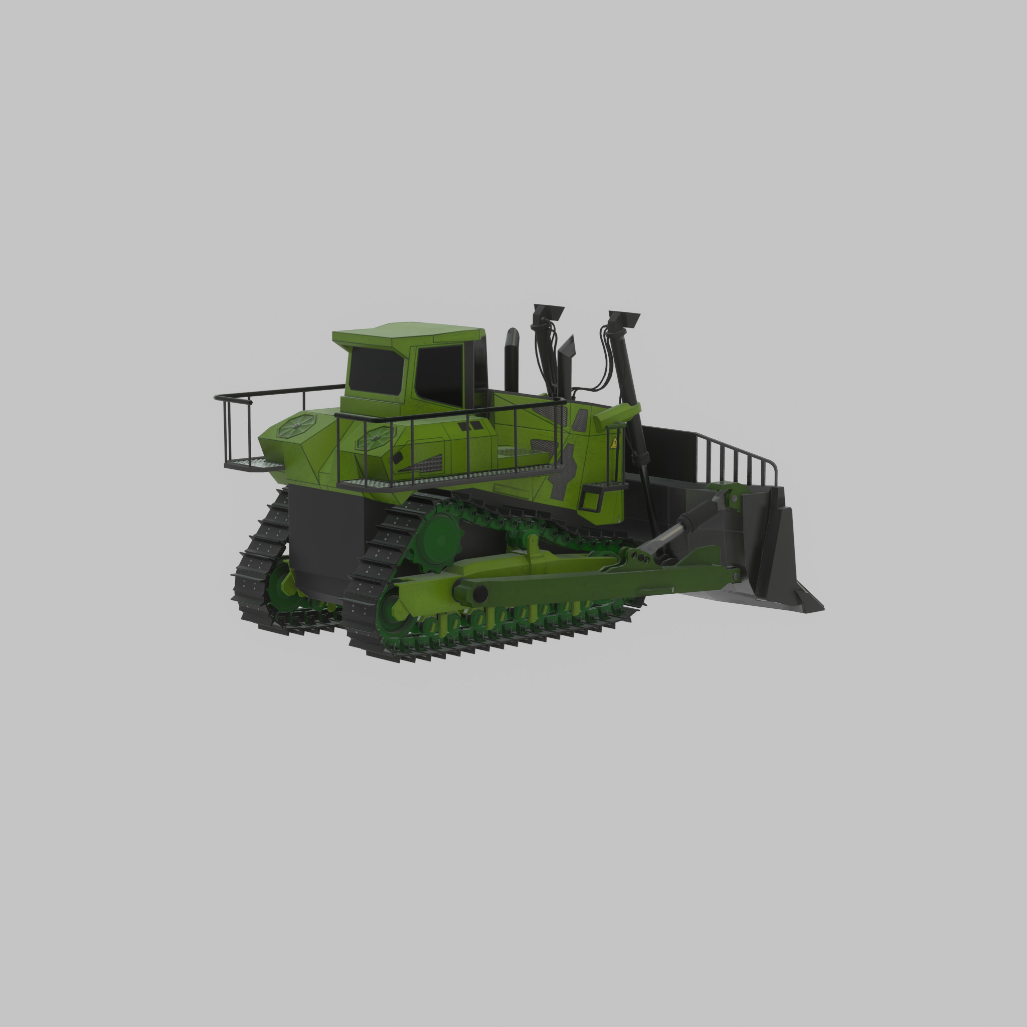 Hydraulic bulldozer tracked construction site vehicle green Low-poly 3D model_46