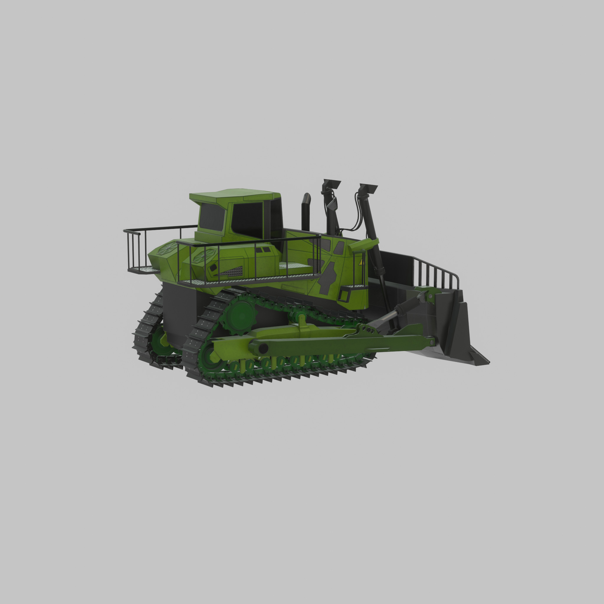 Hydraulic bulldozer tracked construction site vehicle green Low-poly 3D model_47
