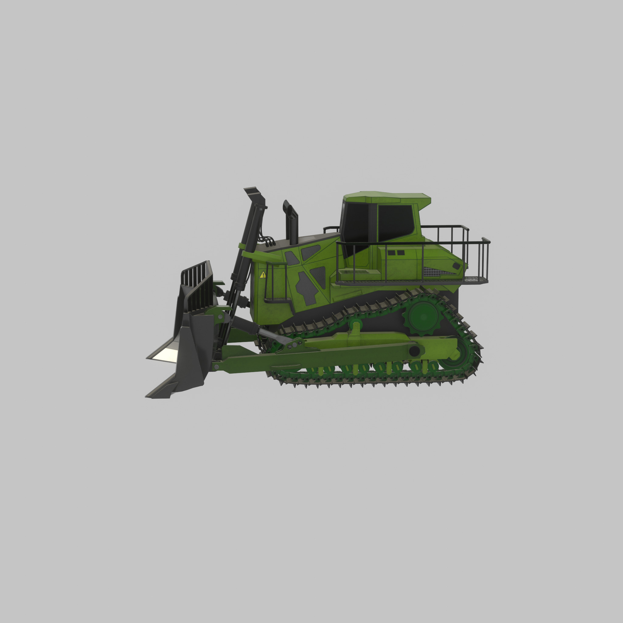 Hydraulic bulldozer tracked construction site vehicle green Low-poly 3D model_28