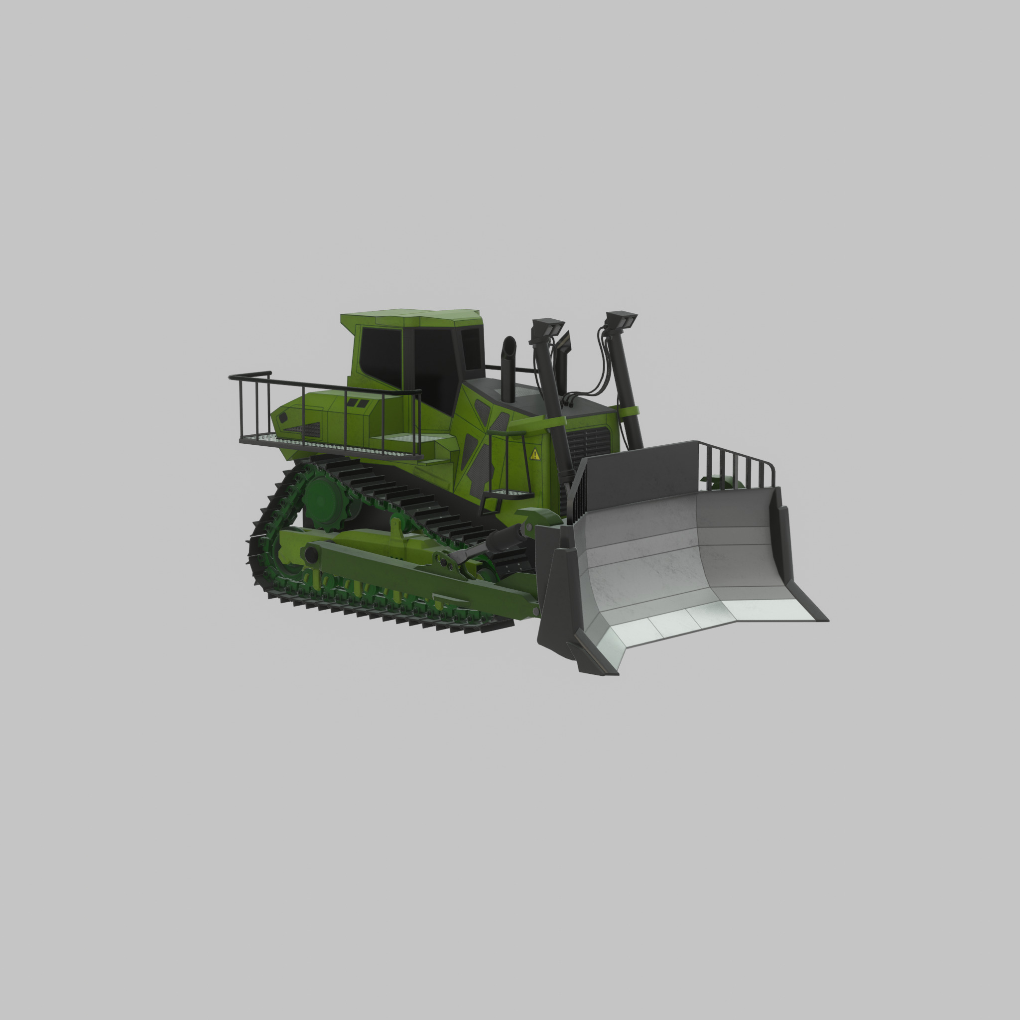Hydraulic bulldozer tracked construction site vehicle green Low-poly 3D model_56