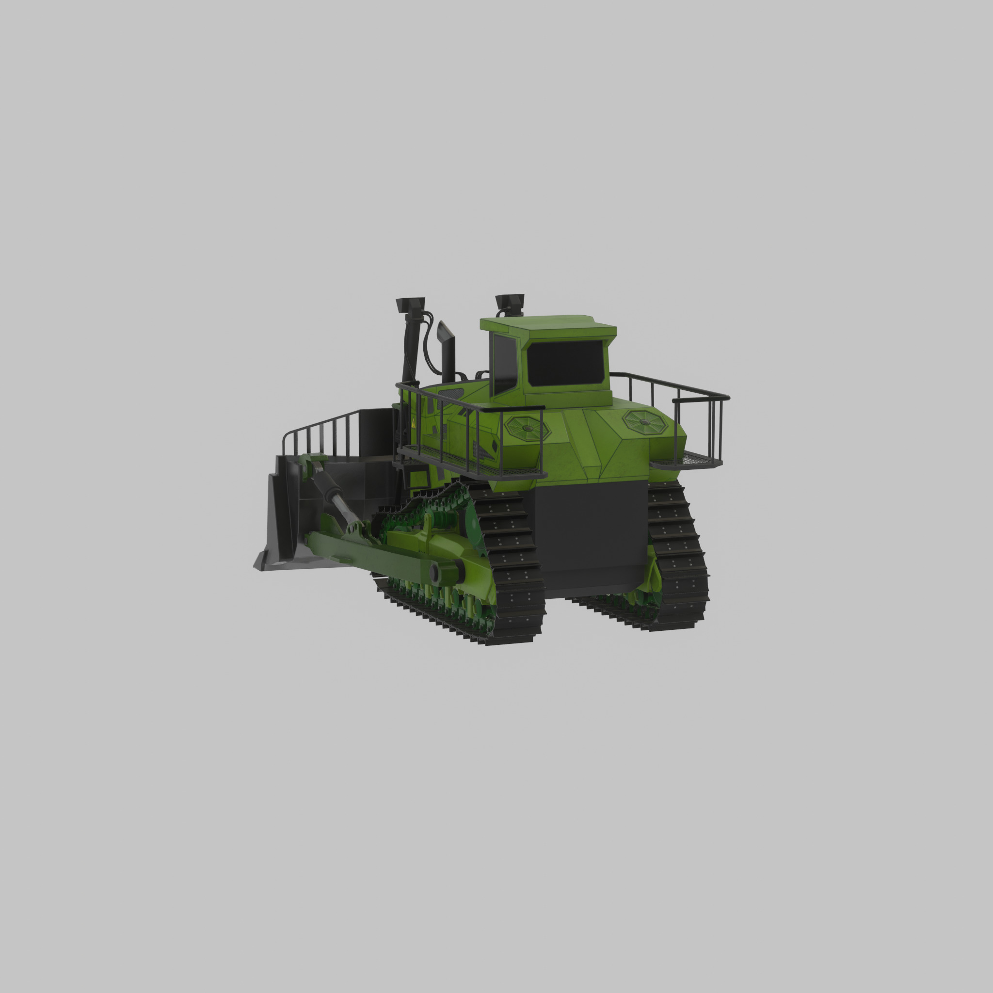 Hydraulic bulldozer tracked construction site vehicle green Low-poly 3D model_37