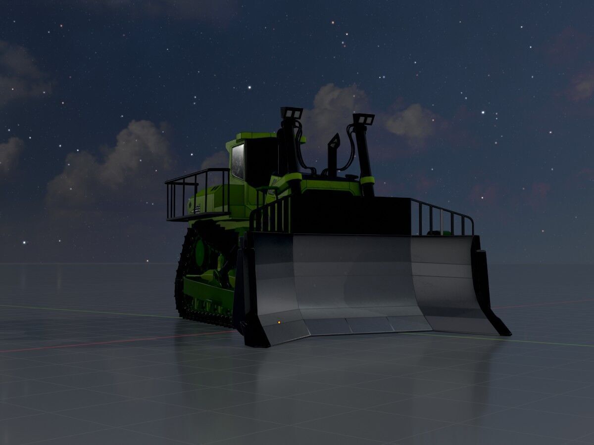 Hydraulic bulldozer tracked construction site vehicle green Low-poly 3D model_6