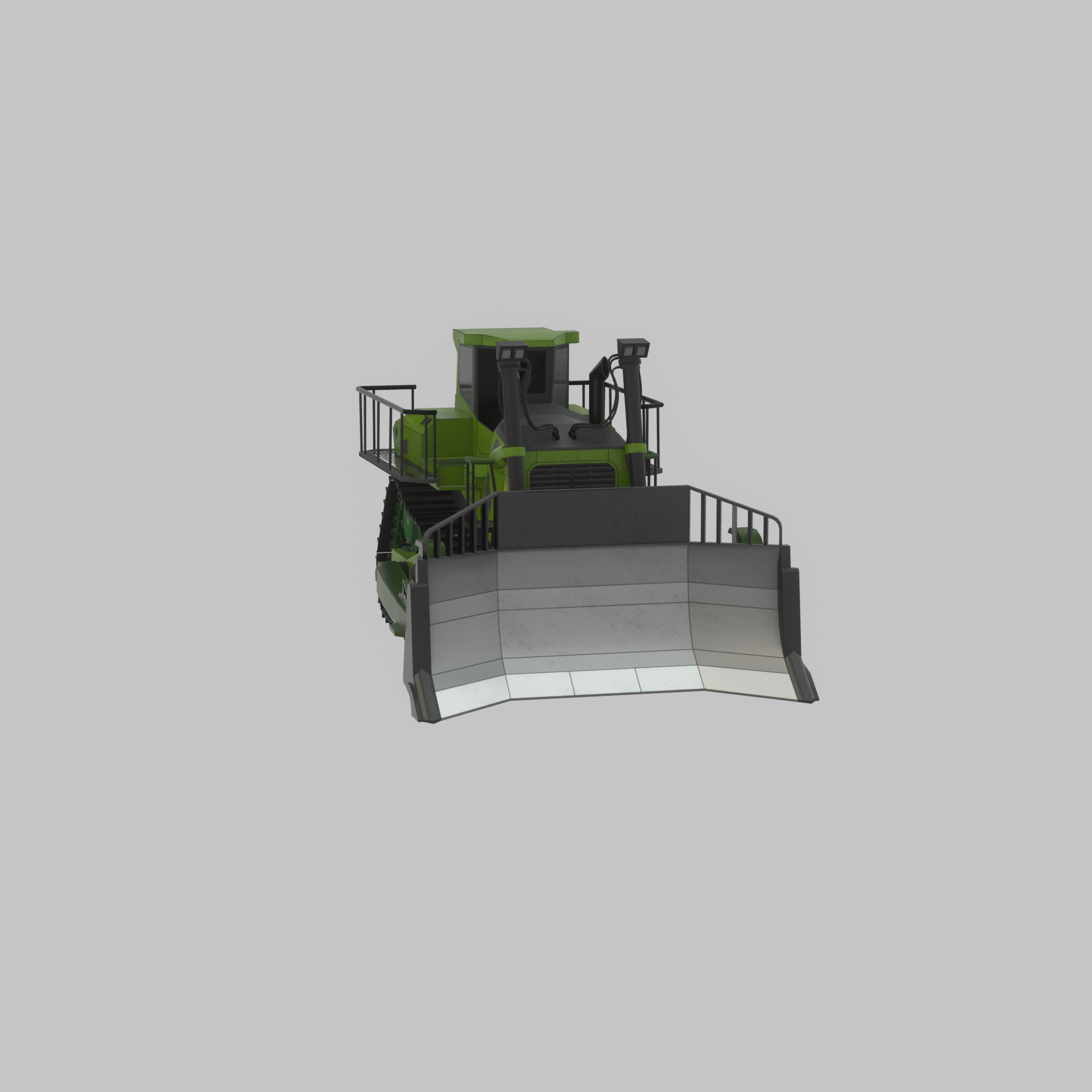 Hydraulic bulldozer tracked construction site vehicle green Low-poly 3D model_55